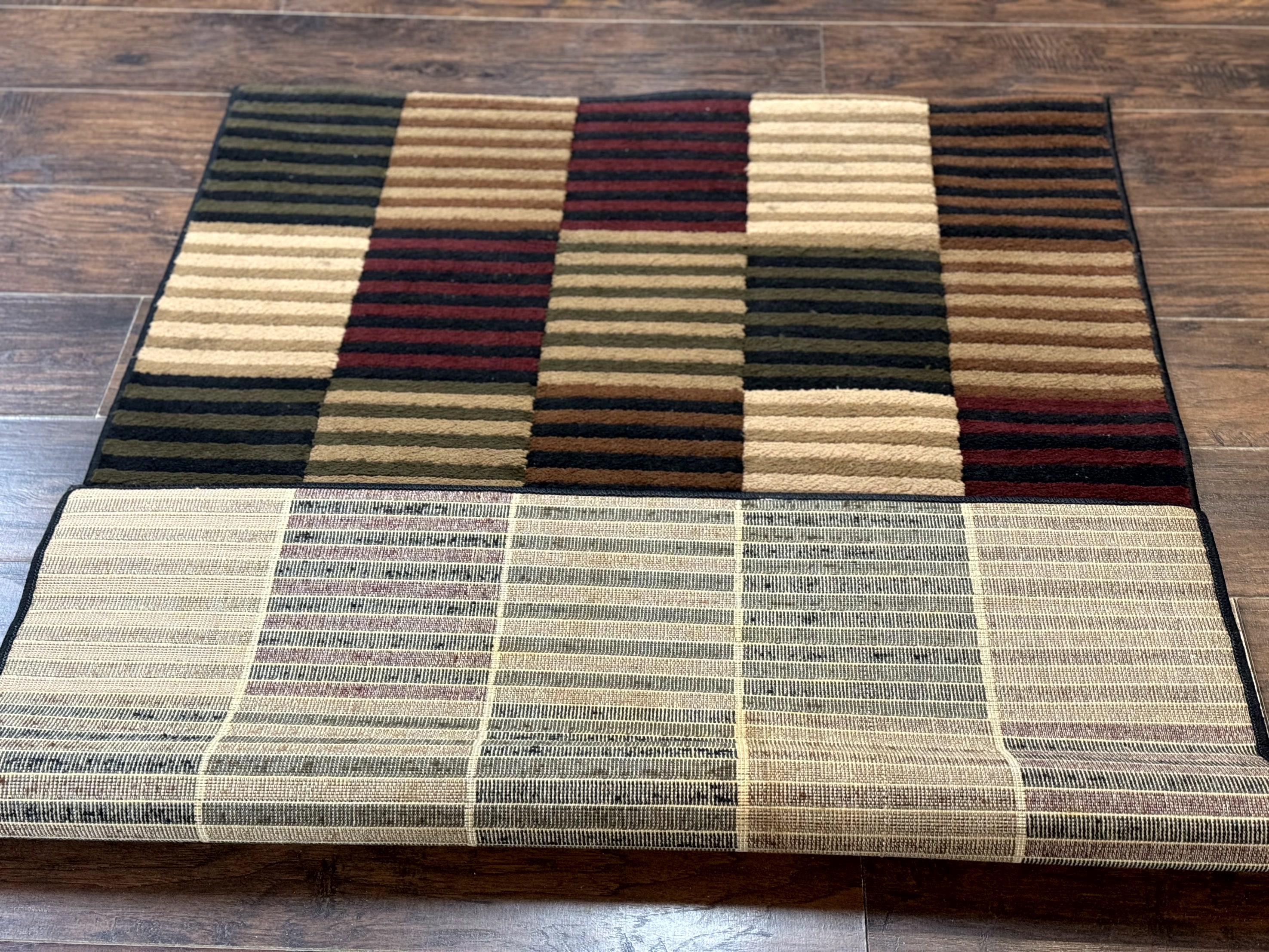 Vintage Power Loomed Rug 3.6 x 5, Brown Beige Black Tan, Box Design - Jewel Rugs