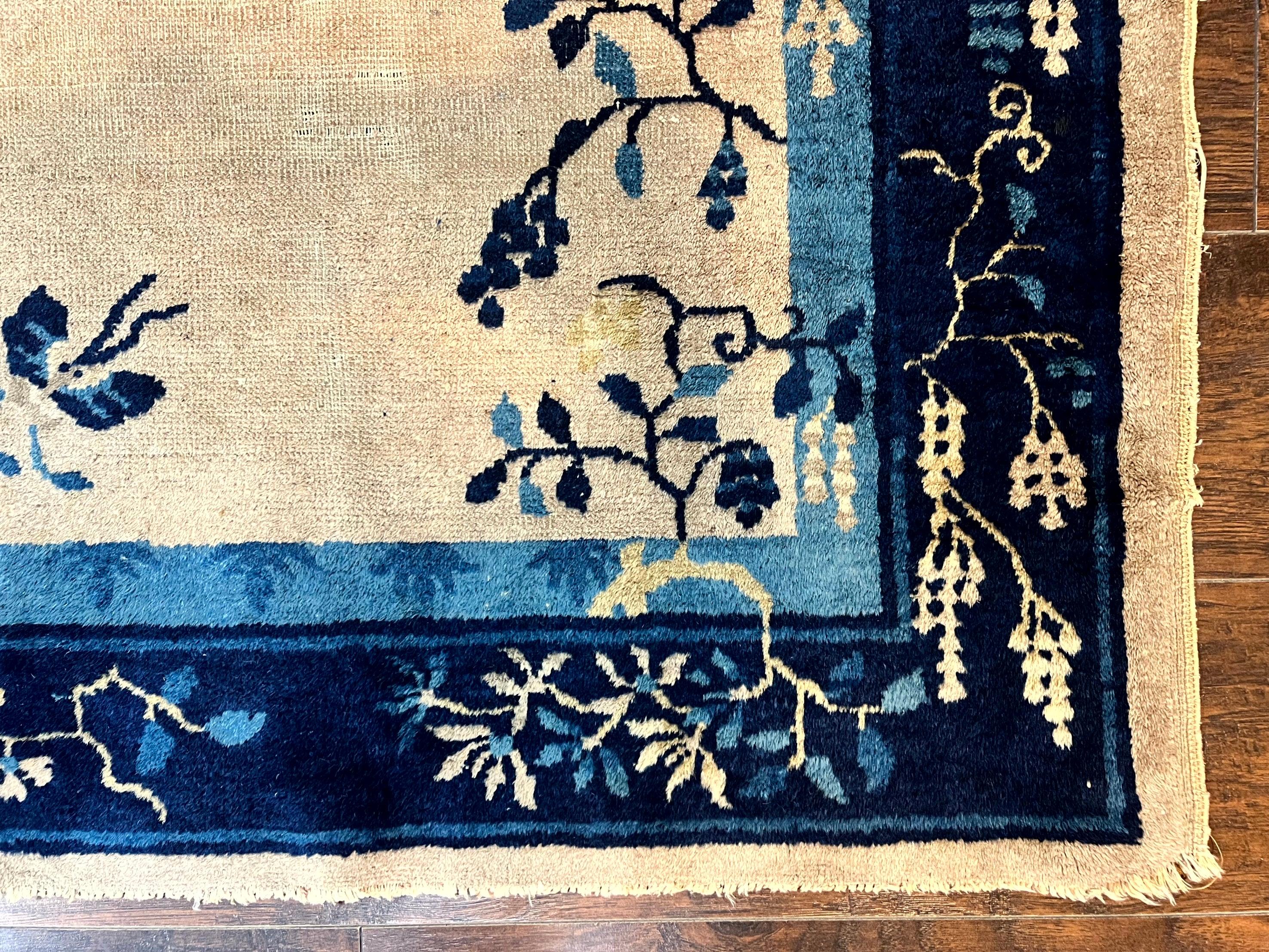 Antique Chinese Wool Rug 3x6, Floral, Handmade, Chinese Peking Rug - Jewel Rugs