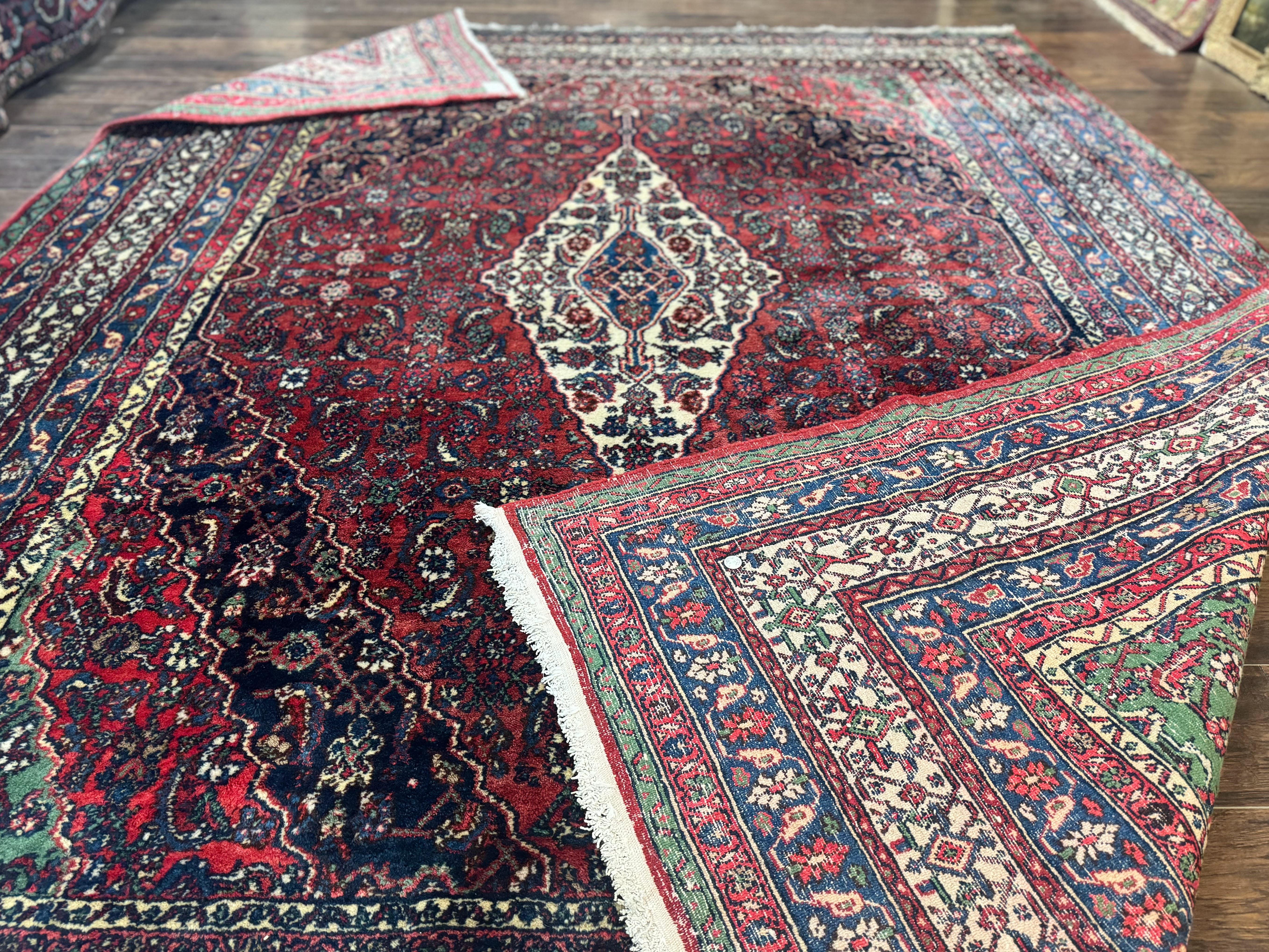 Antique Persian Hamadan Tribal Rug 8x10, Red and Ivory, Medallion Rug, Wool Handmade Carpet - Jewel Rugs