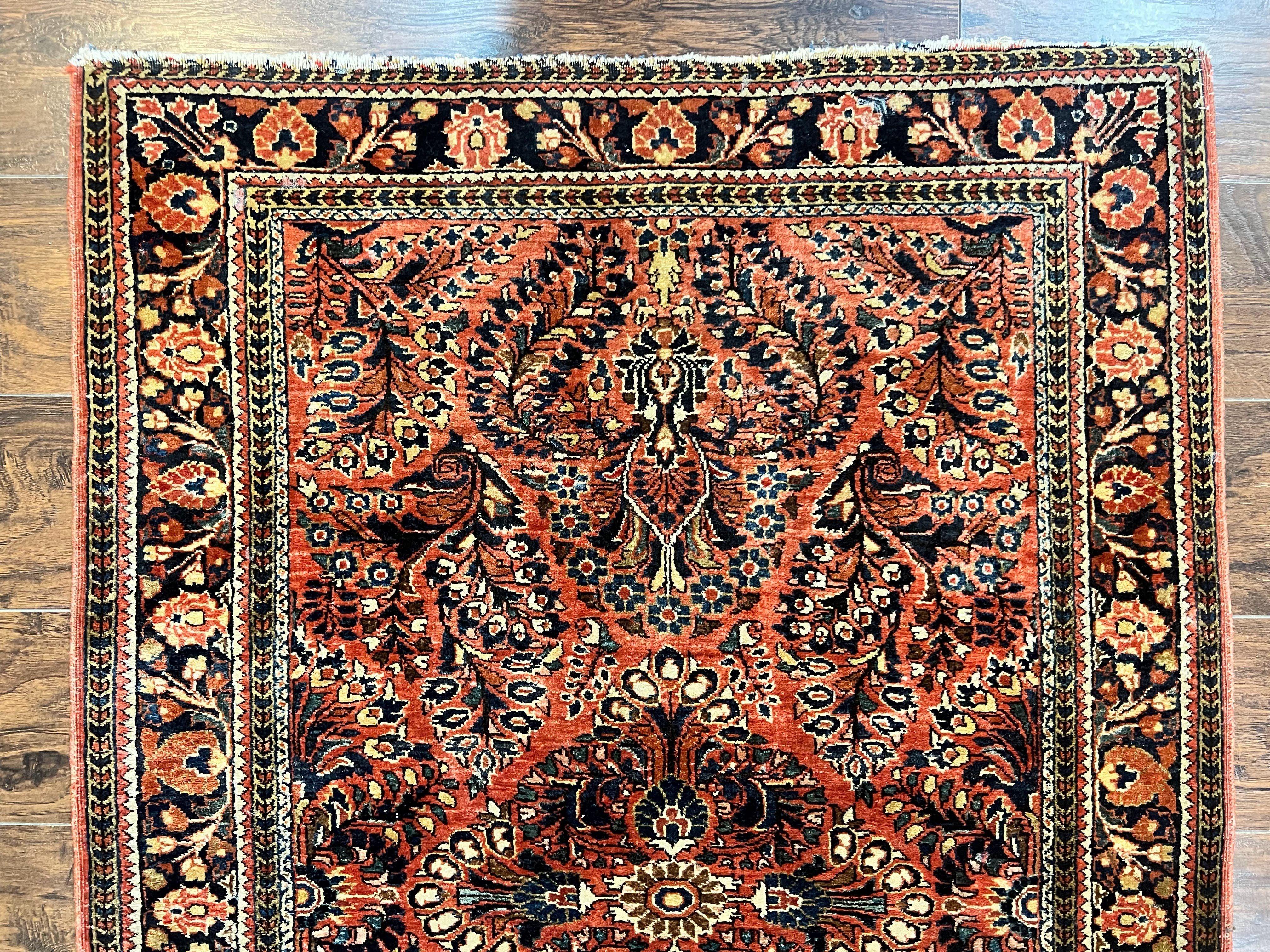 Antique Persian Sarouk Rug 3x5, Red Floral 1920s Handmade Small Wool Carpet - Jewel Rugs