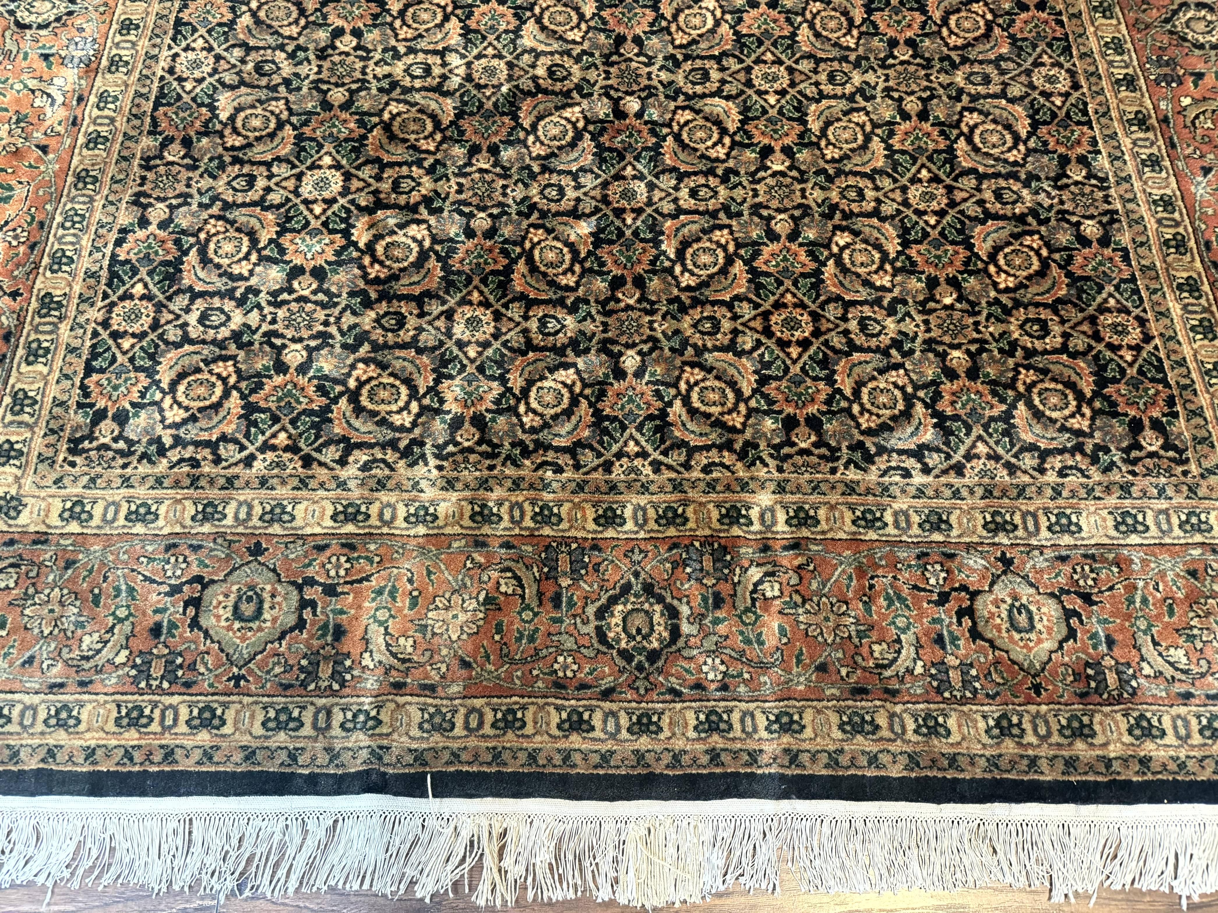 Indo Persian Rug 6x9, Navy Blue and Red, Vintage Handmade Wool Traditional Carpet - Jewel Rugs