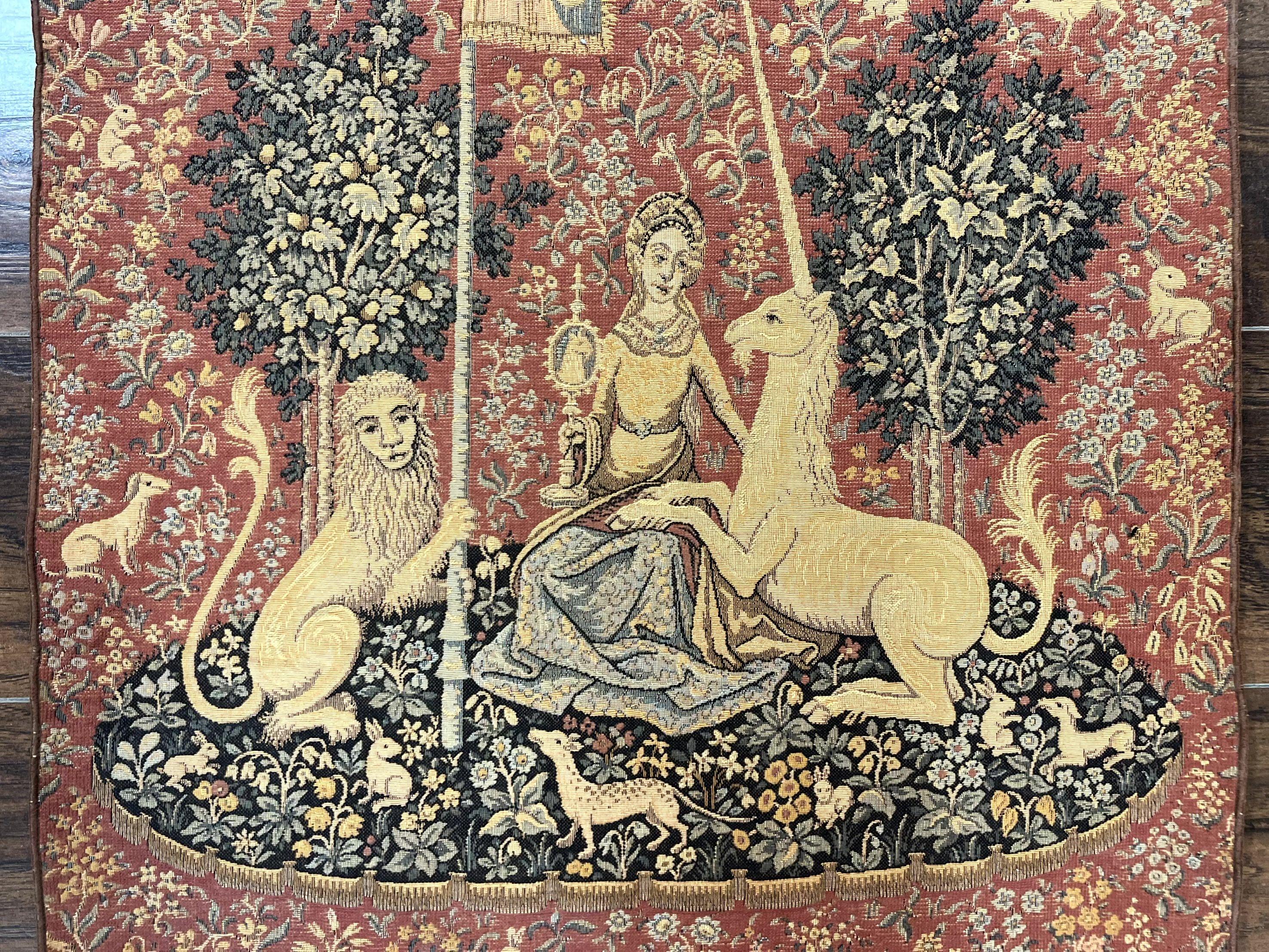 Vintage Tapestry 2x3, Unicorn Lion Animal Motifs, Medieval, Flag - Jewel Rugs