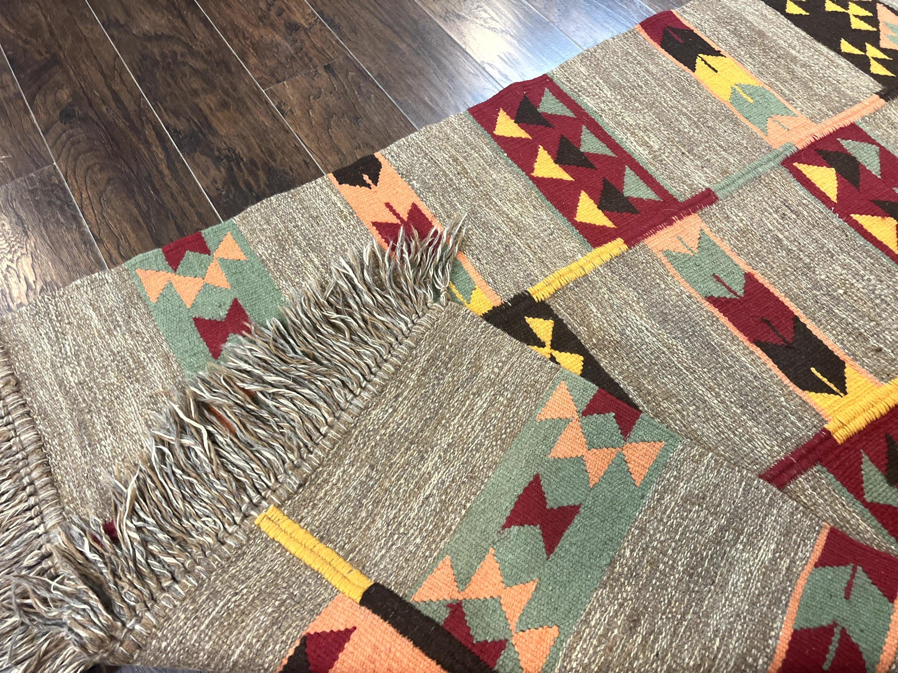 South American Flatweave Rug, Gray, Handmade Vintage Wool Bohemian Blanket - Jewel Rugs