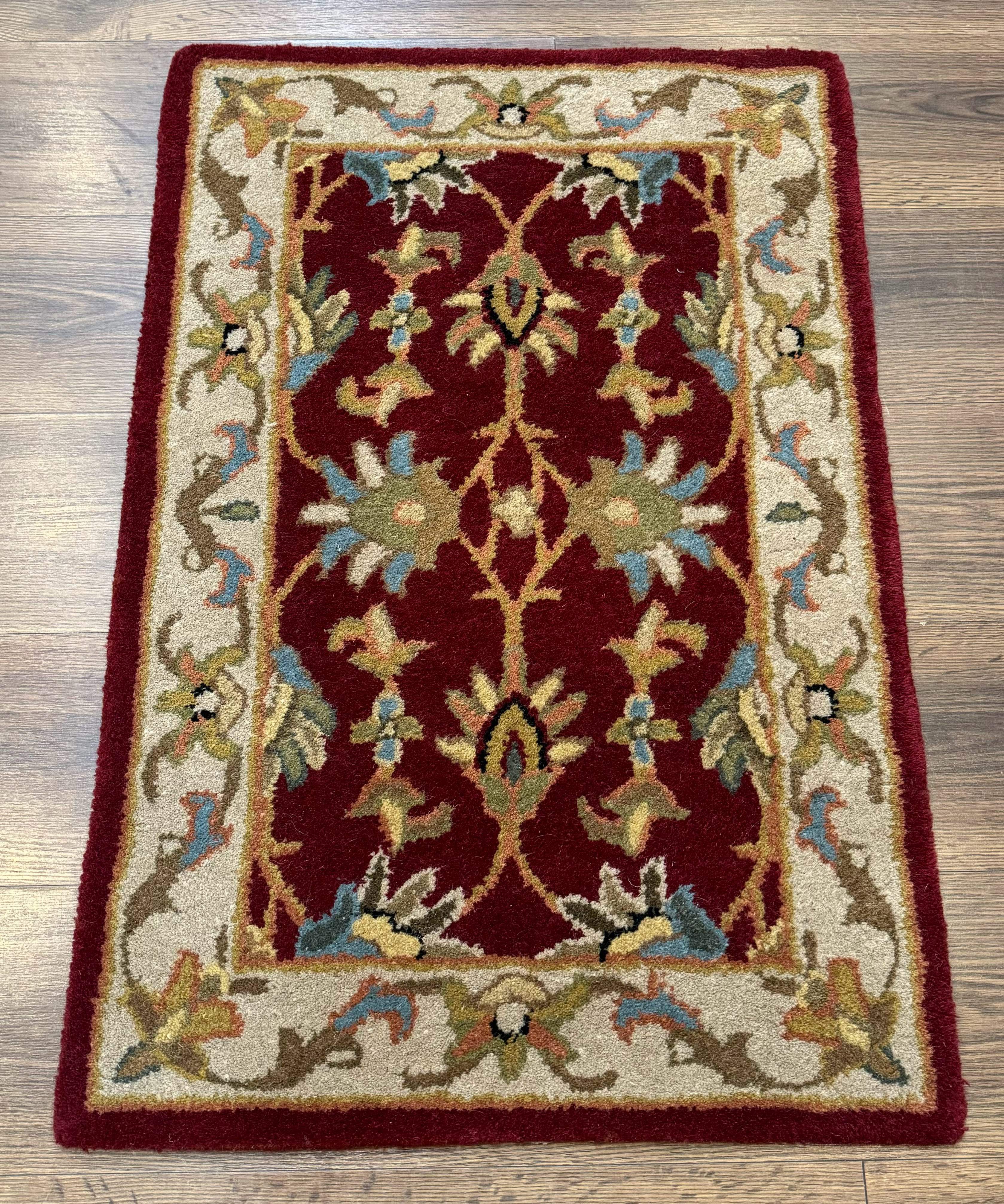 Small Floral Wool Rug 2x3, Safavieh Heritage Collection, Dark Red & Cream - Jewel Rugs