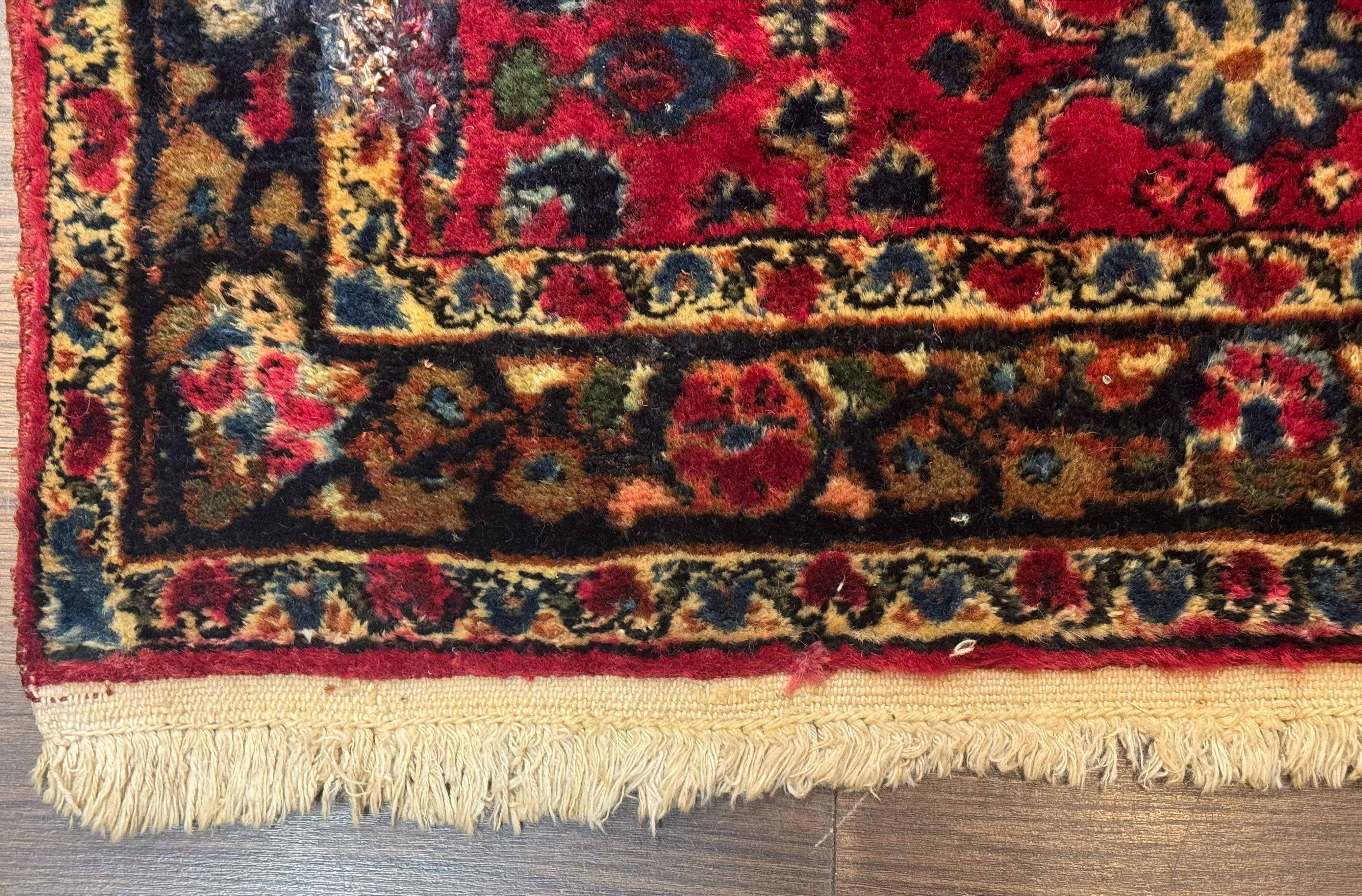 Persian Lilian Short Runner Rug 2.6 x 5.7 – Dark Red and Navy, Hand-Knotted Wool Carpet - Jewel Rugs