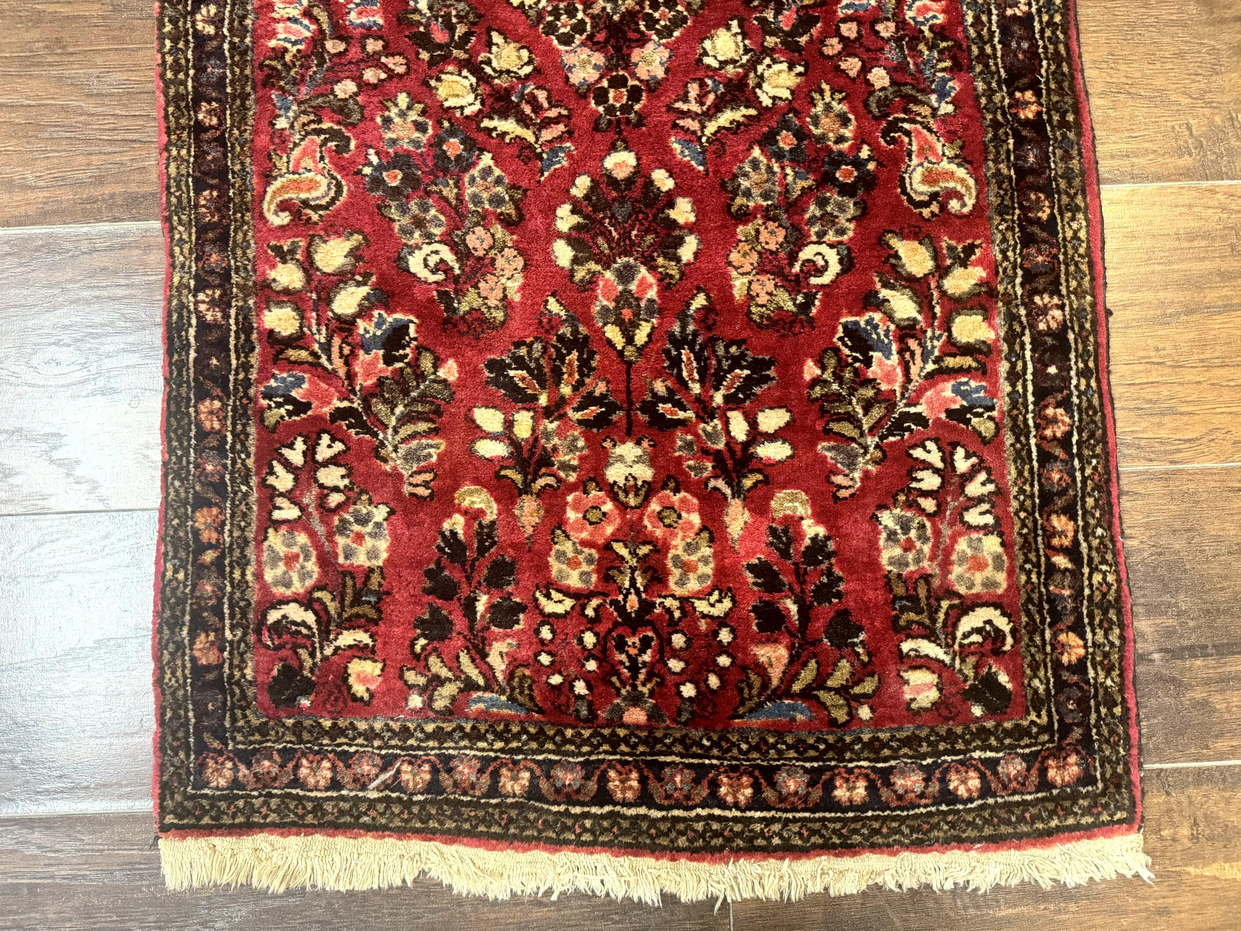 Small Persian Sarouk Rug 2x4, Floral, Red Hand Knotted Wool Traditional Oriental Carpet, Antique Persian Rug 2 x 4 - Jewel Rugs