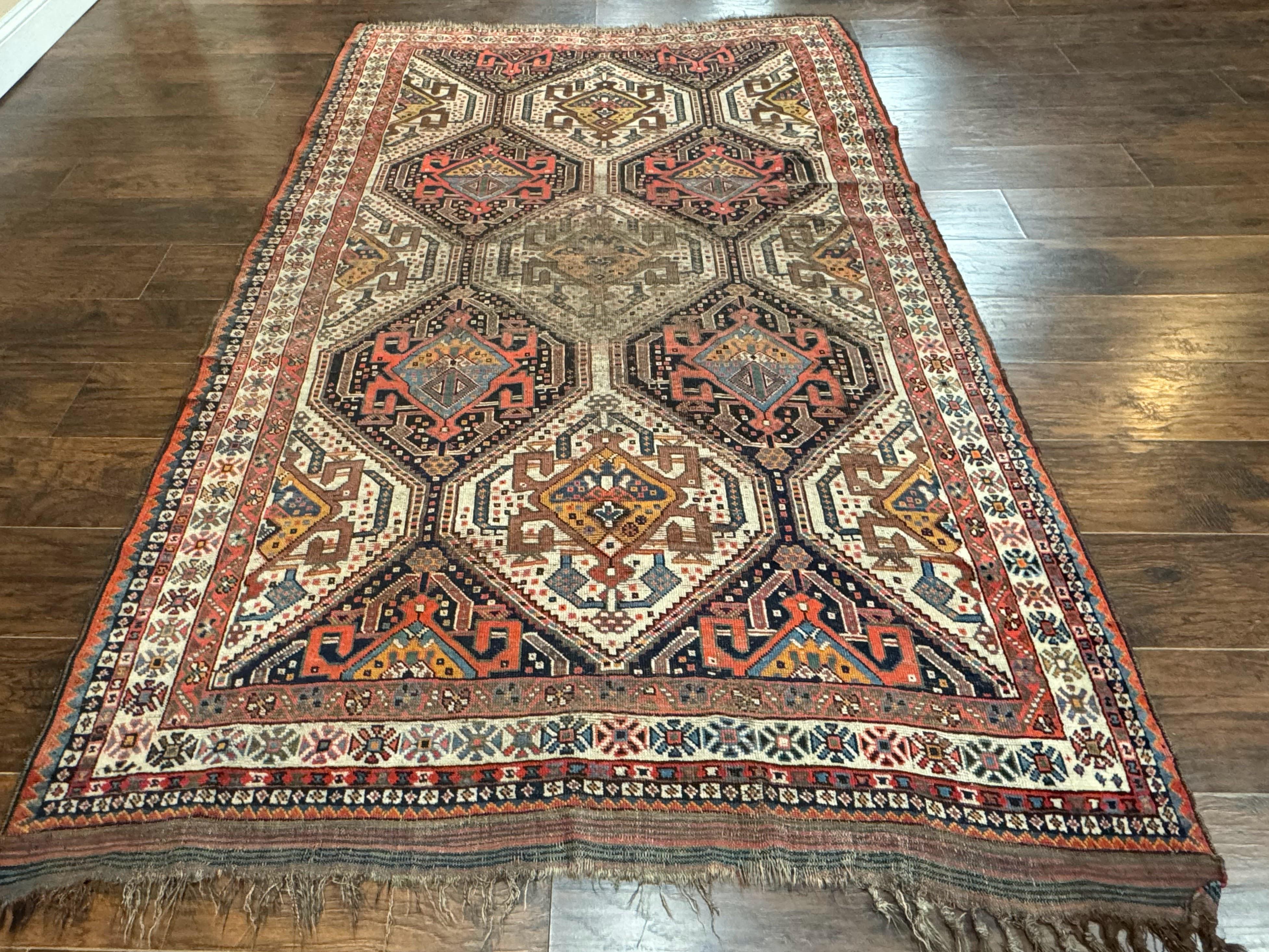 Antique Persian Qashqai Rug 5x8, Persian Tribal Rug, Khamseh Rug - Jewel Rugs