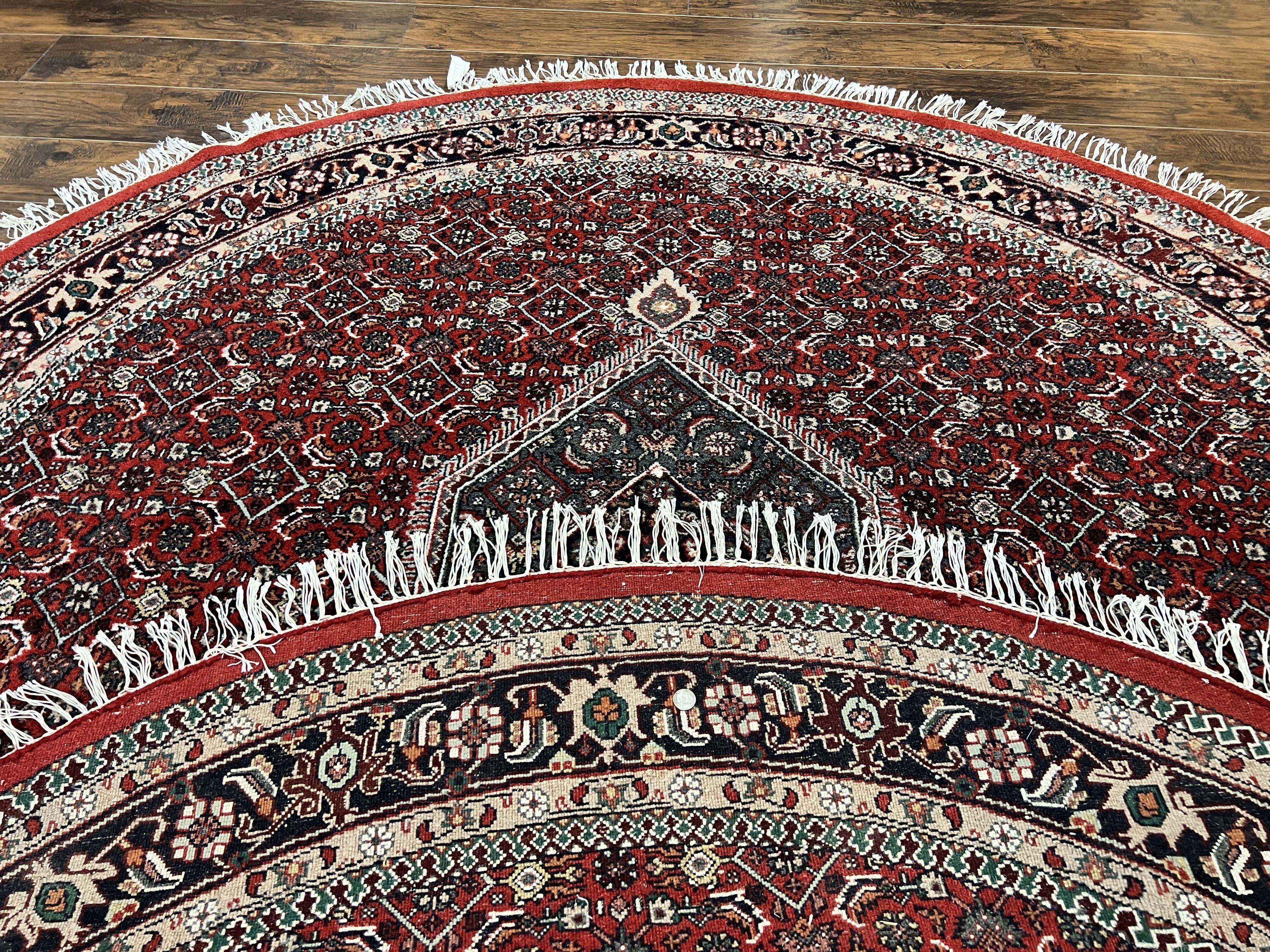 Round Rug 8x8 ft, Indo Persian Bidjar Rug, Indian Rug 8 x 8, Red & Black, Hand Knotted Round Rug, Vintage Rug, Mahi Herati Wool Rug - Jewel Rugs