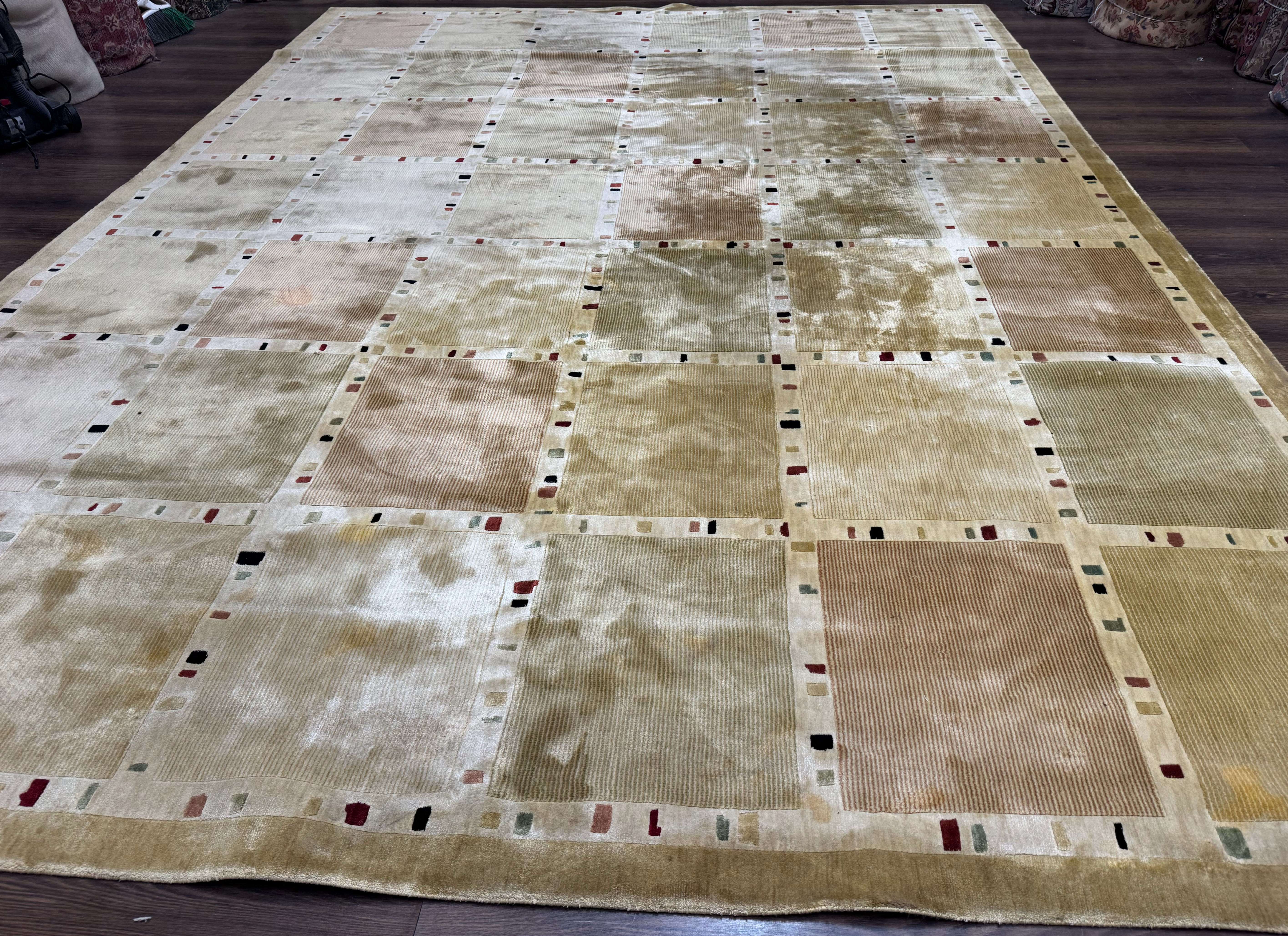 Large Wool Rug 10x13, Panel Design, Modern Contemporary Carpet - Jewel Rugs