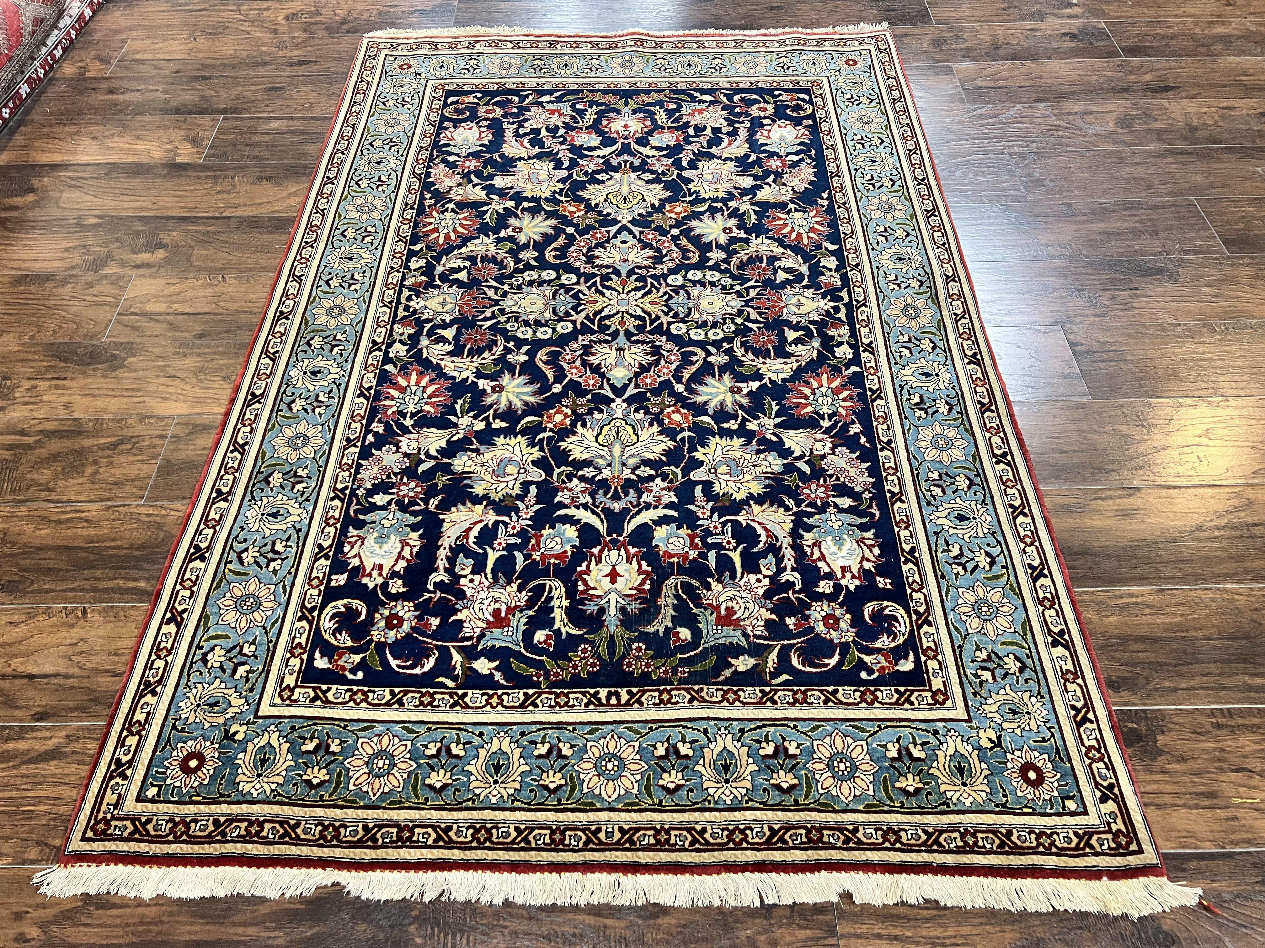 Blue Persian Qum Rug 5x7, Very Fine and Wonderful Authentic Persian Carpet, Wool Hand Knotted Vintage Semi Antique Oriental Rug, Floral, Ghom Qom Rug - Jewel Rugs