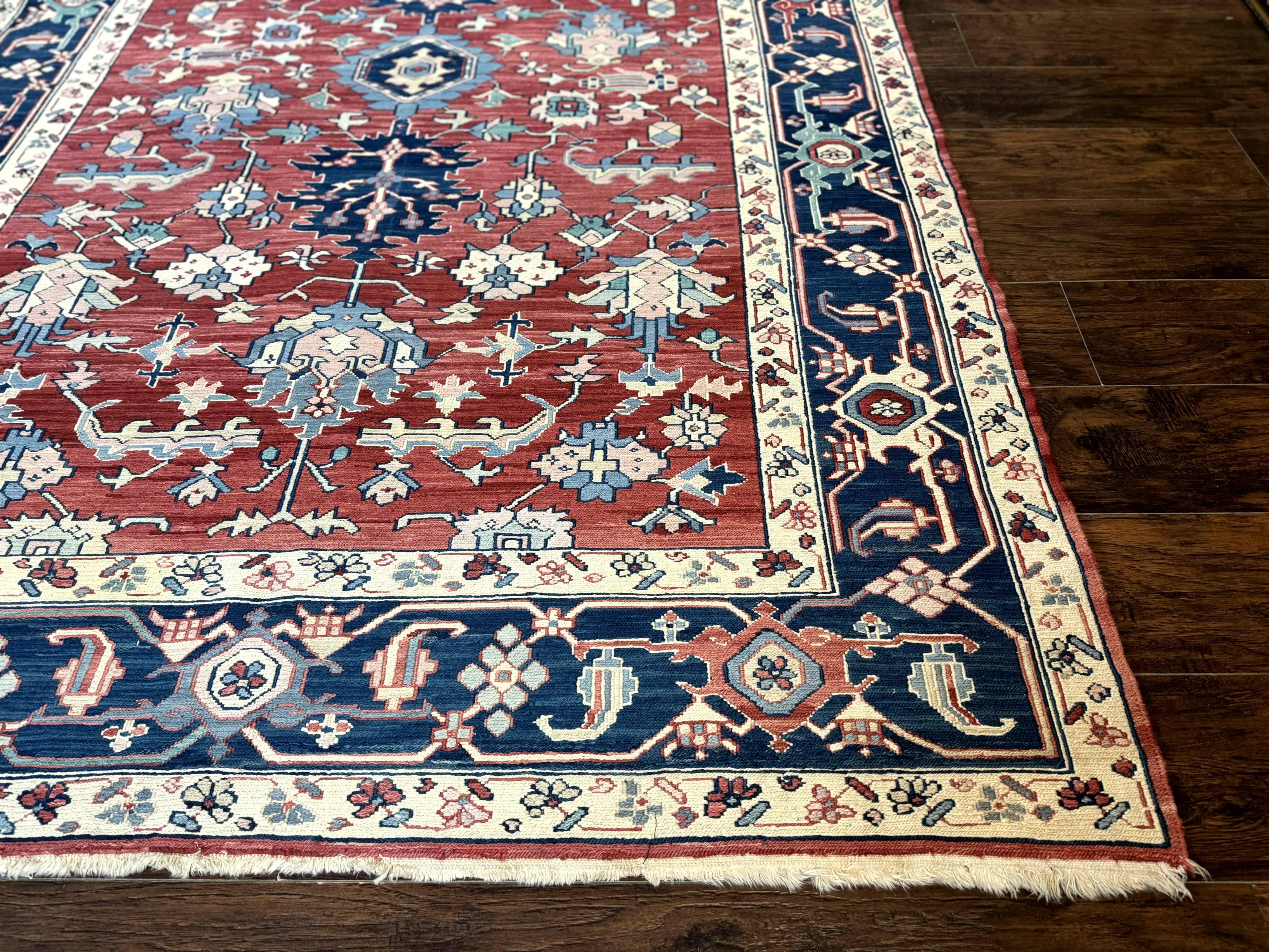 Turkish Flatweave Rug 6x9, Heriz Design, Red and Blue - Jewel Rugs