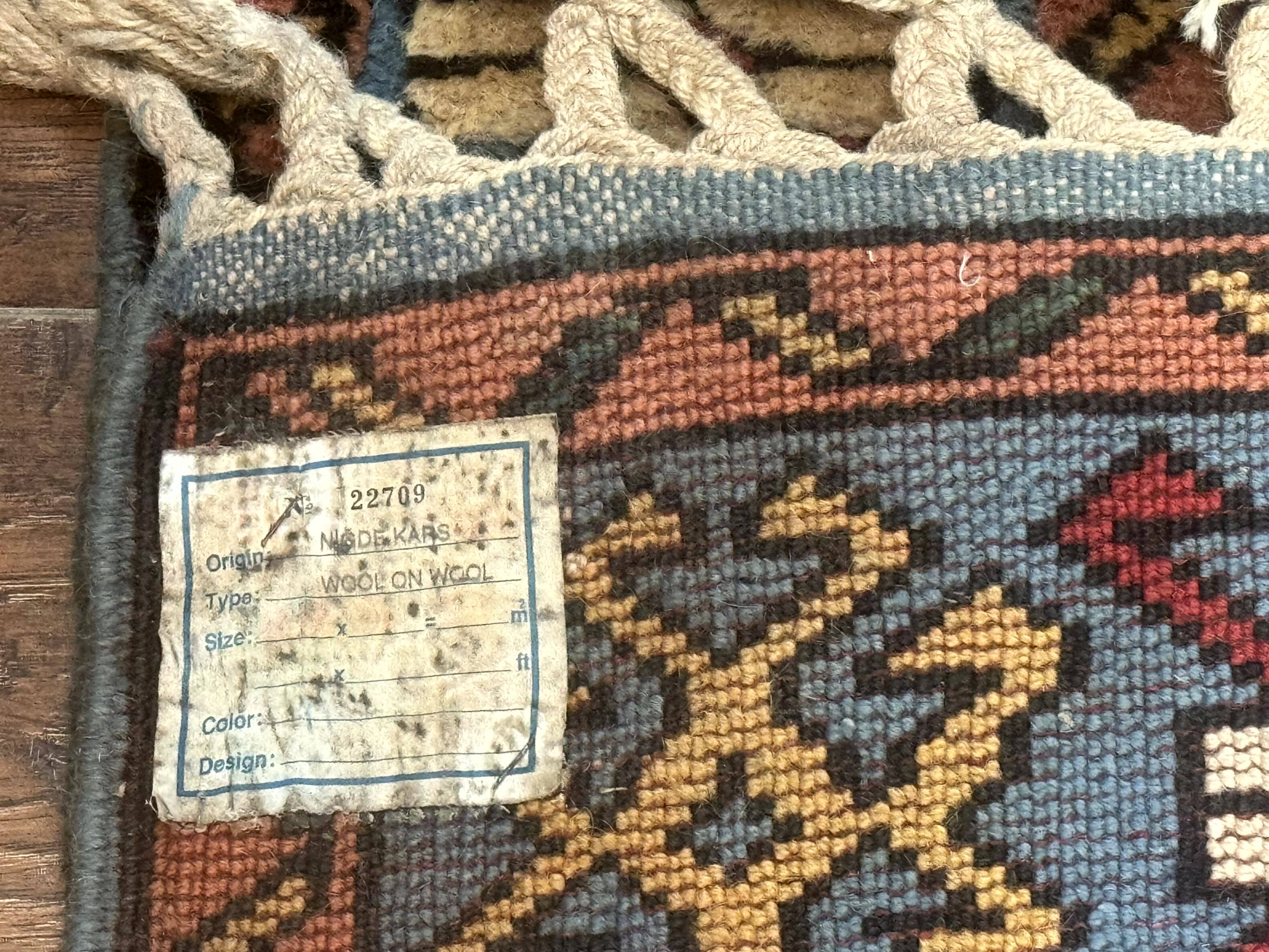 Turkish Kazak Runner Rug 3x11, Cream and Light Blue, Vintage - Jewel Rugs