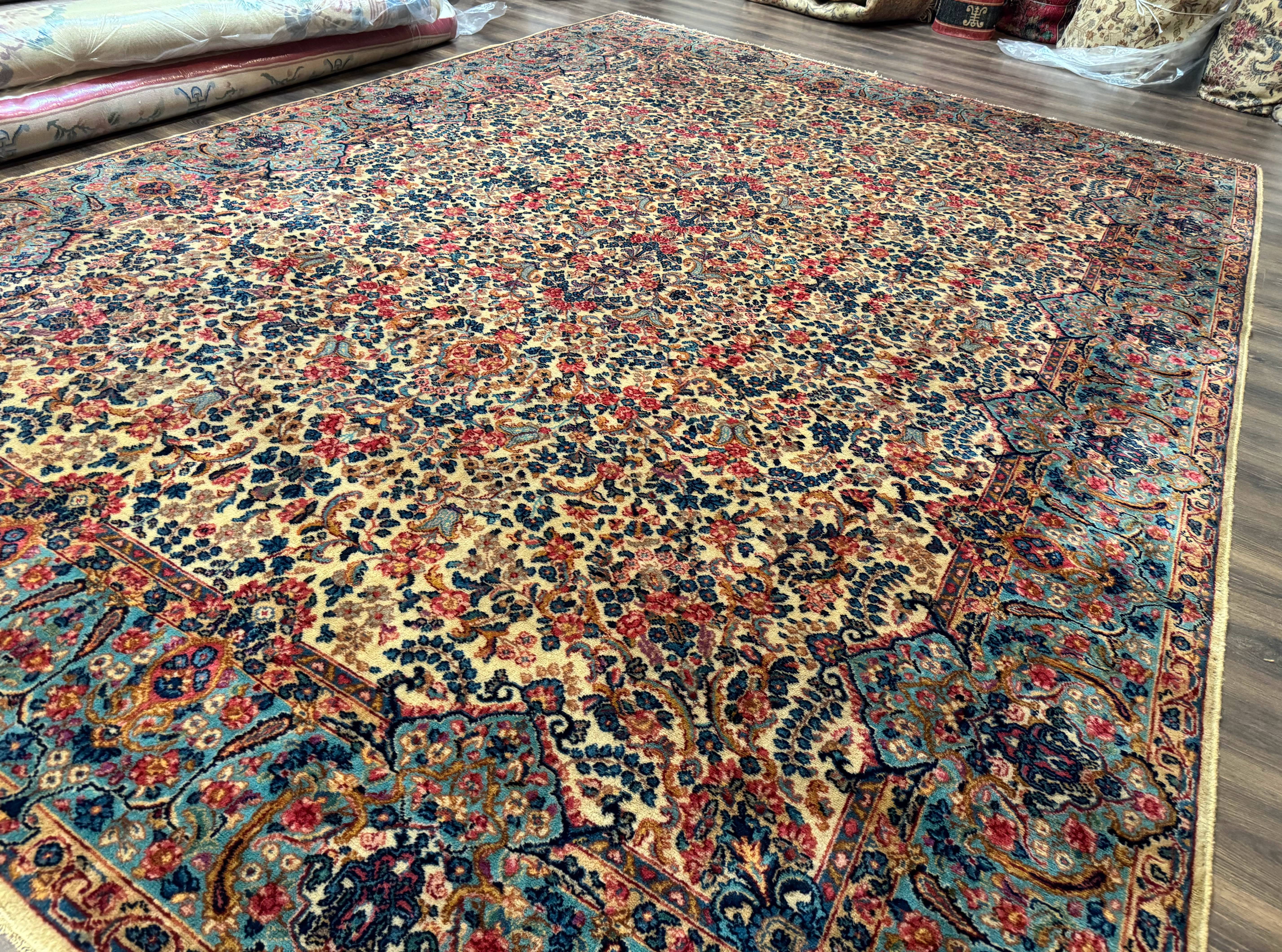 Antique Karastan Floral Kirman Rug 10x14, Wool Discontinued Karastan Carpet - Jewel Rugs