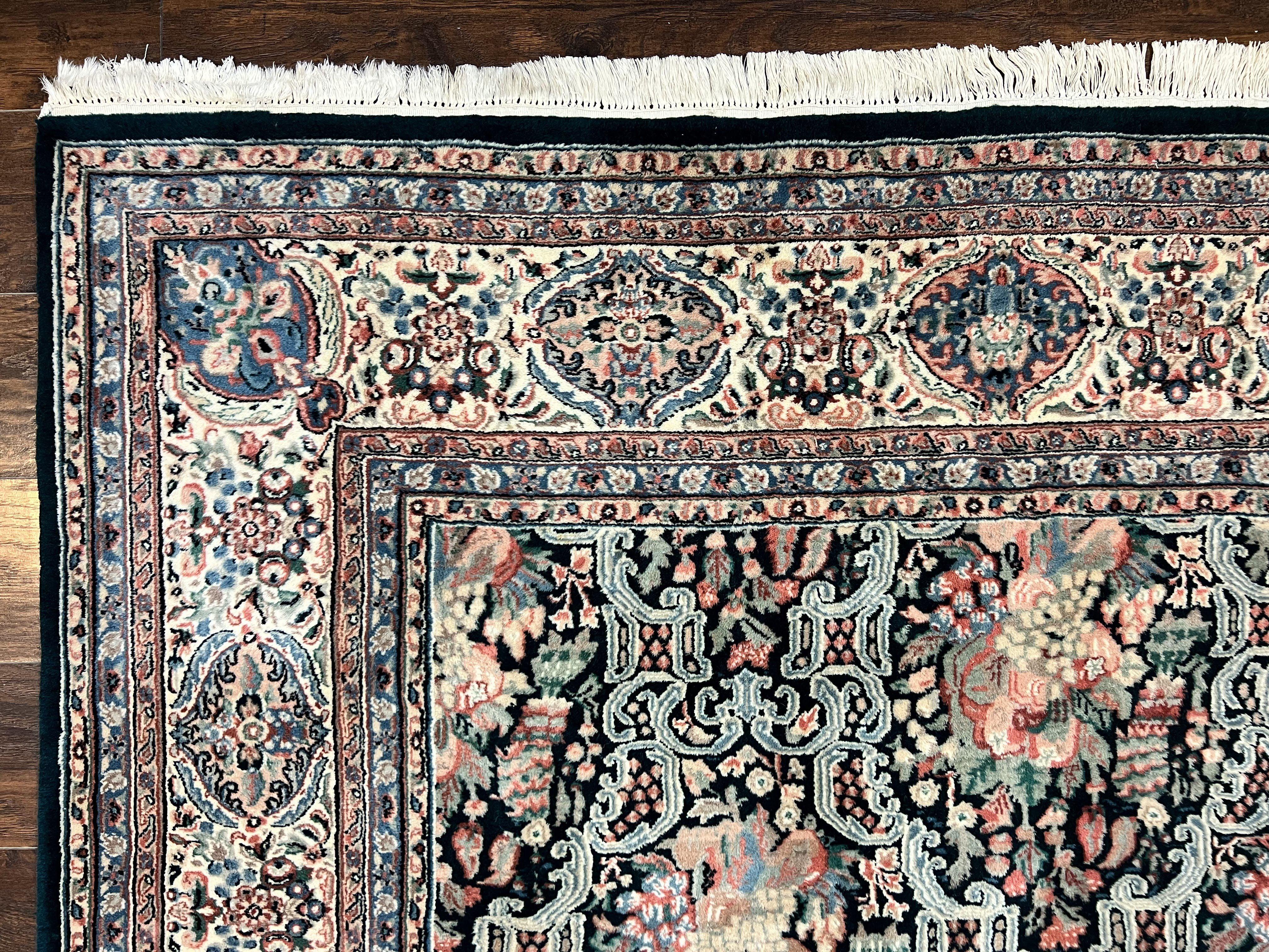 Indo Persian Rug 9x12, Kirman Carpet, Floral Bouquets, Wool Handmade Vintage Rug - Jewel Rugs