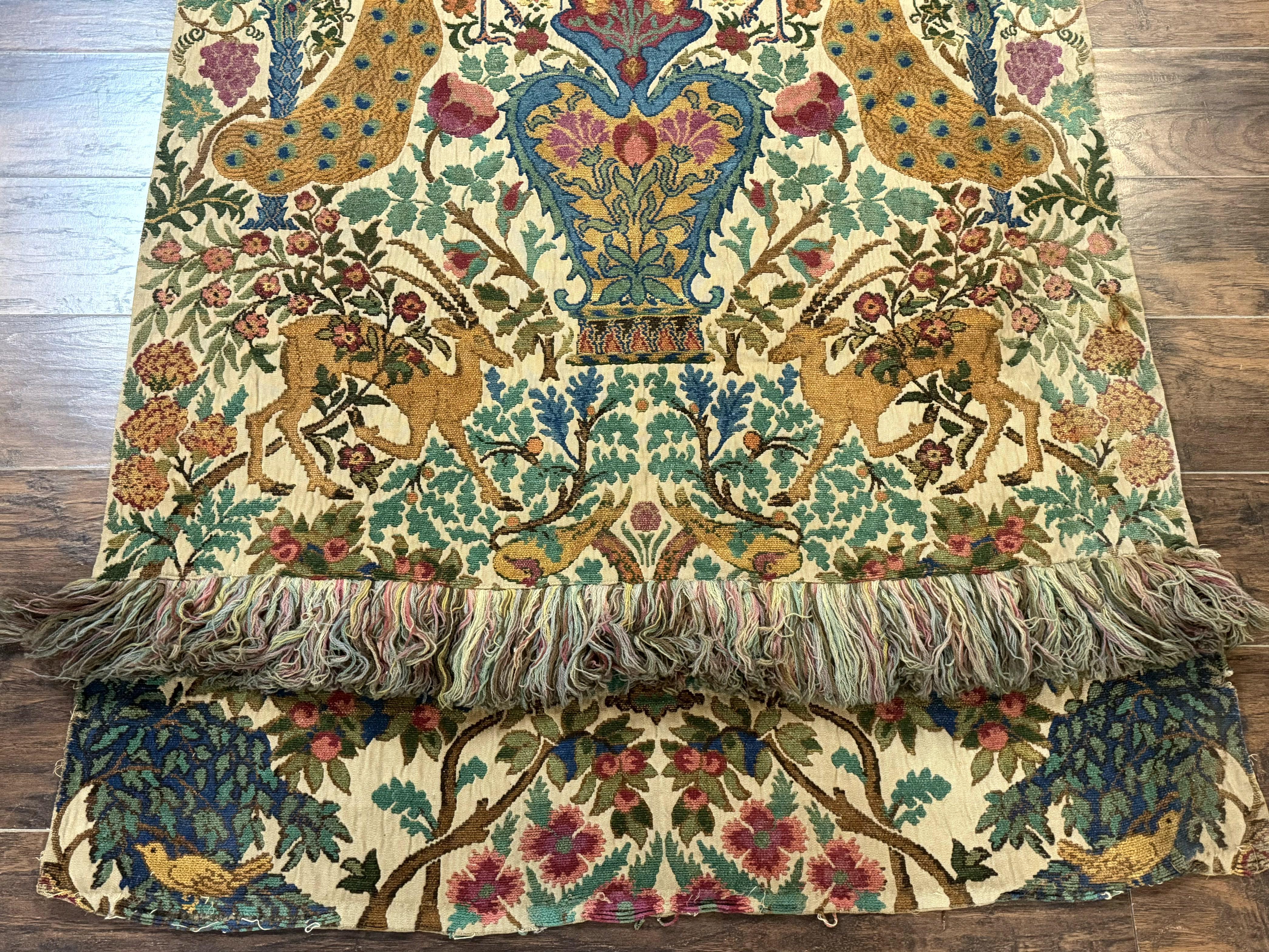 Vintage European Tapestry Wall Hanging 4x6, Peacocks, Deer Birds - Jewel Rugs