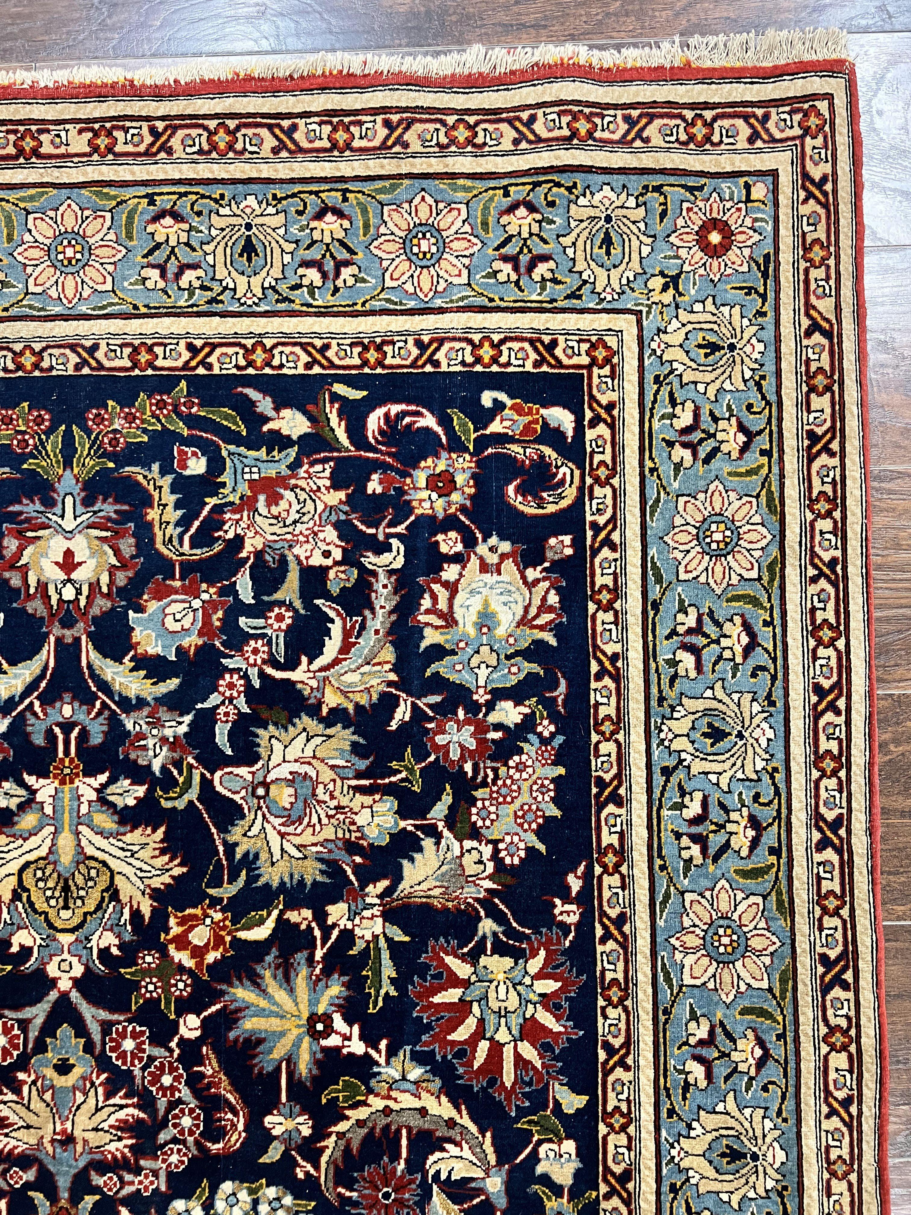 Blue Persian Qum Rug 5x7, Very Fine and Wonderful Authentic Persian Carpet, Wool Hand Knotted Vintage Semi Antique Oriental Rug, Floral, Ghom Qom Rug - Jewel Rugs