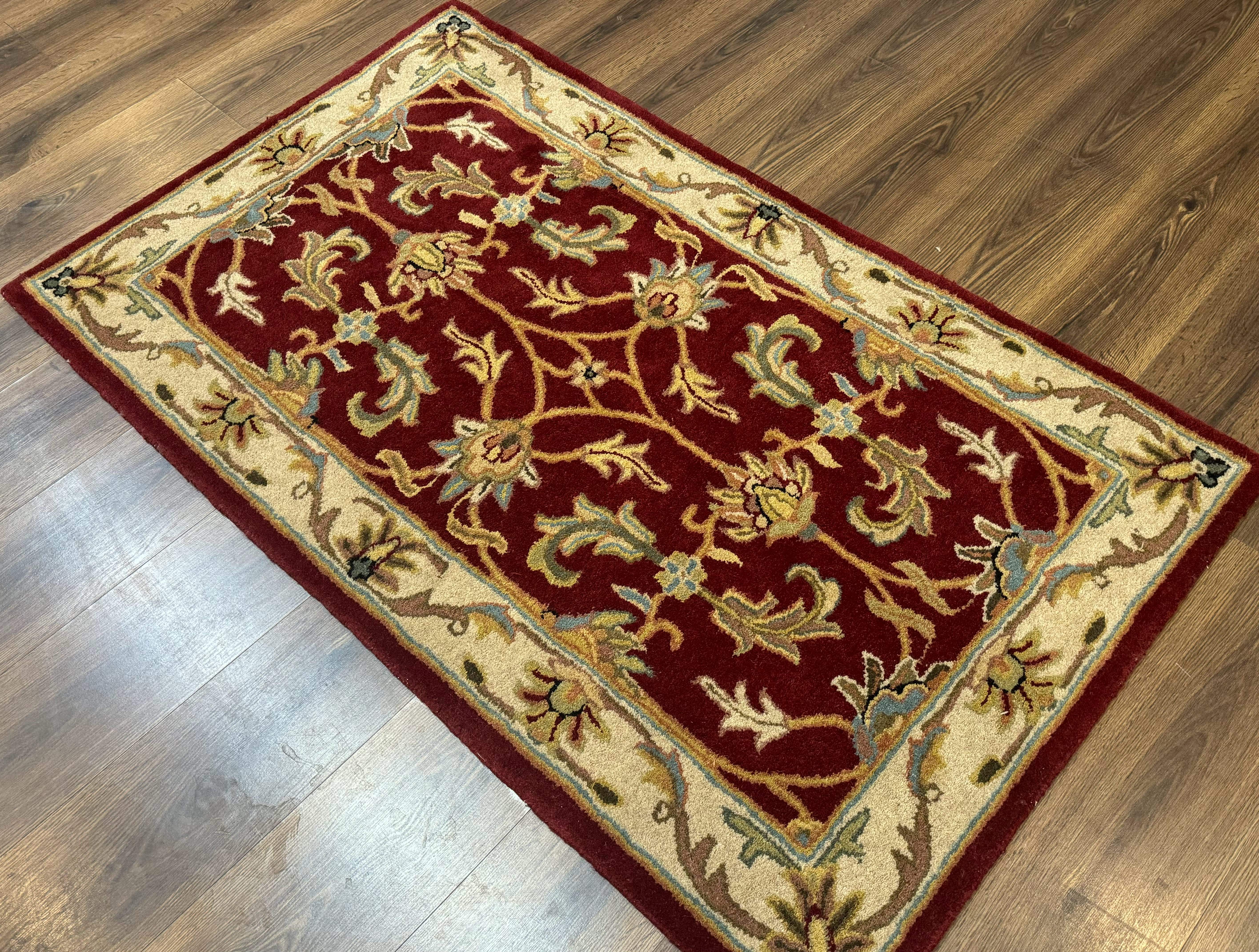 Small Floral Wool Rug 3x5, Safavieh Heritage Collection, Dark Red, Pair B - Jewel Rugs
