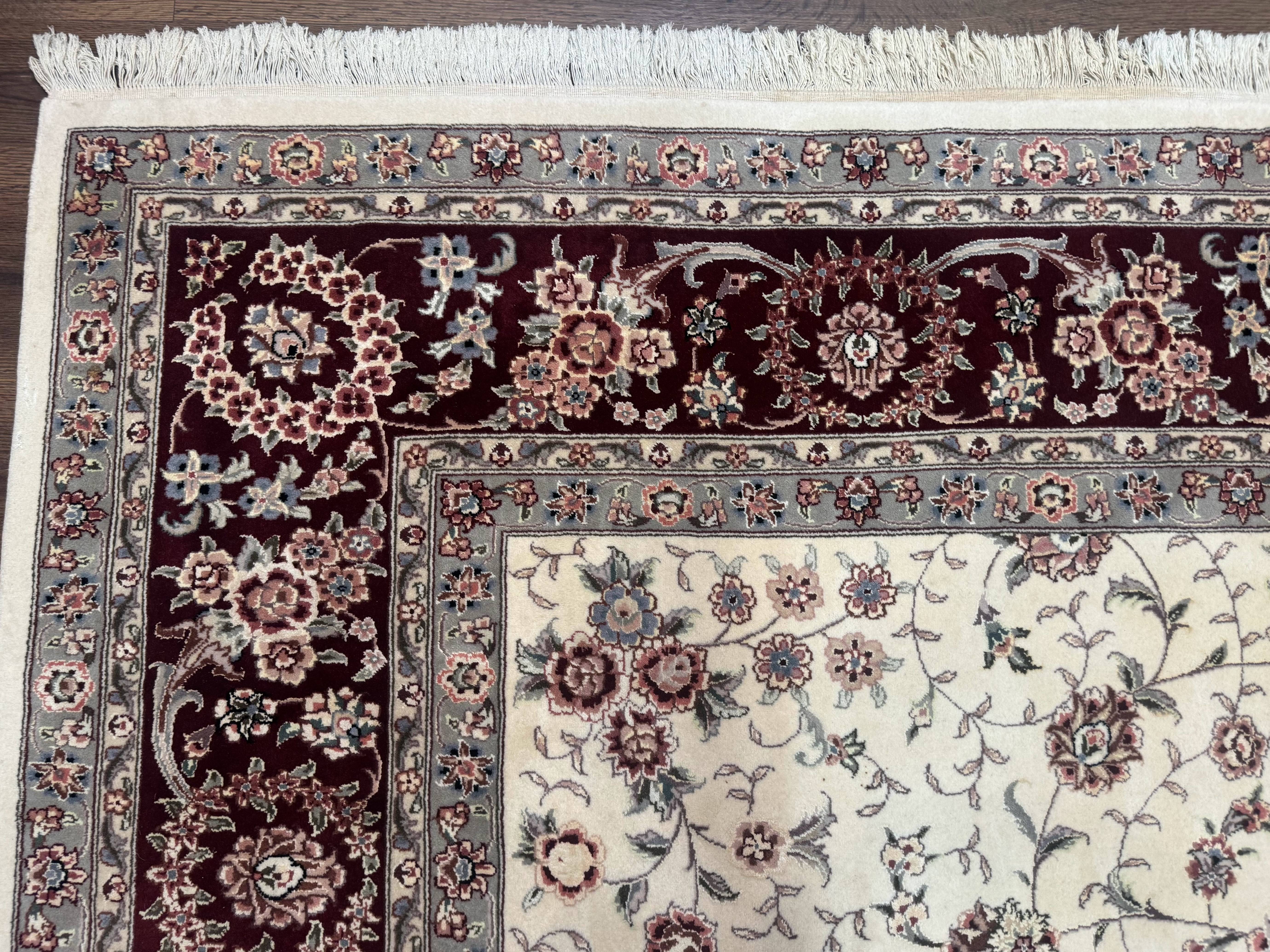 Sino Persian Rug 9x12, Floral Allover Design, 170 KPSI, Ivory and Dark Maroon - Jewel Rugs