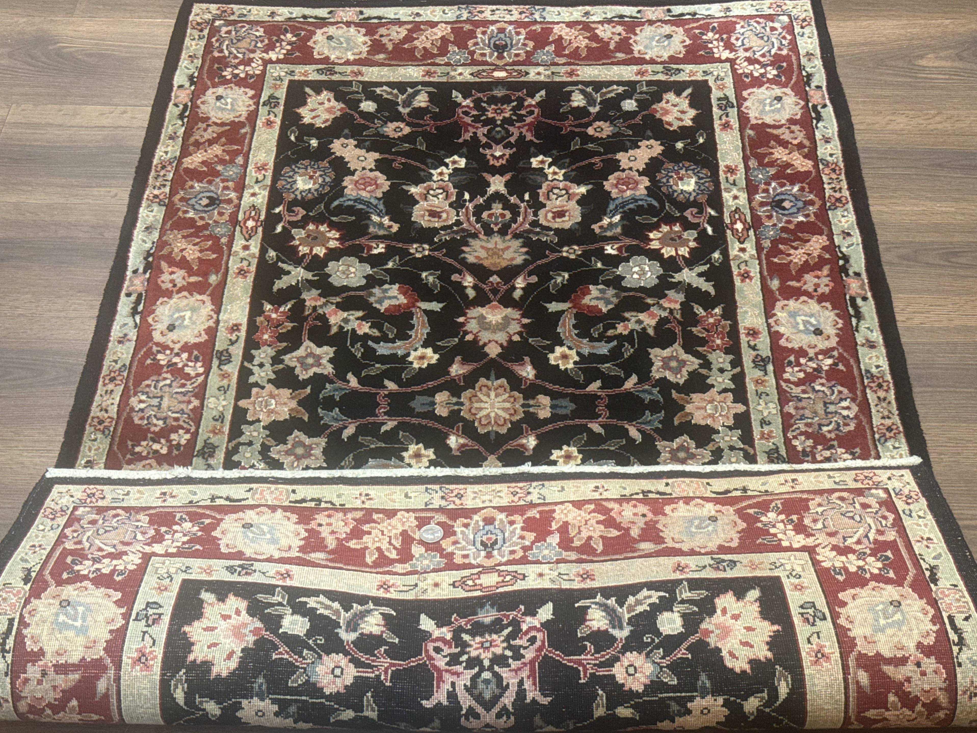 Black Sino Persian Rug 3x5, Wool with Silk Highlights, Floral, Fine 170 KPSI - Jewel Rugs