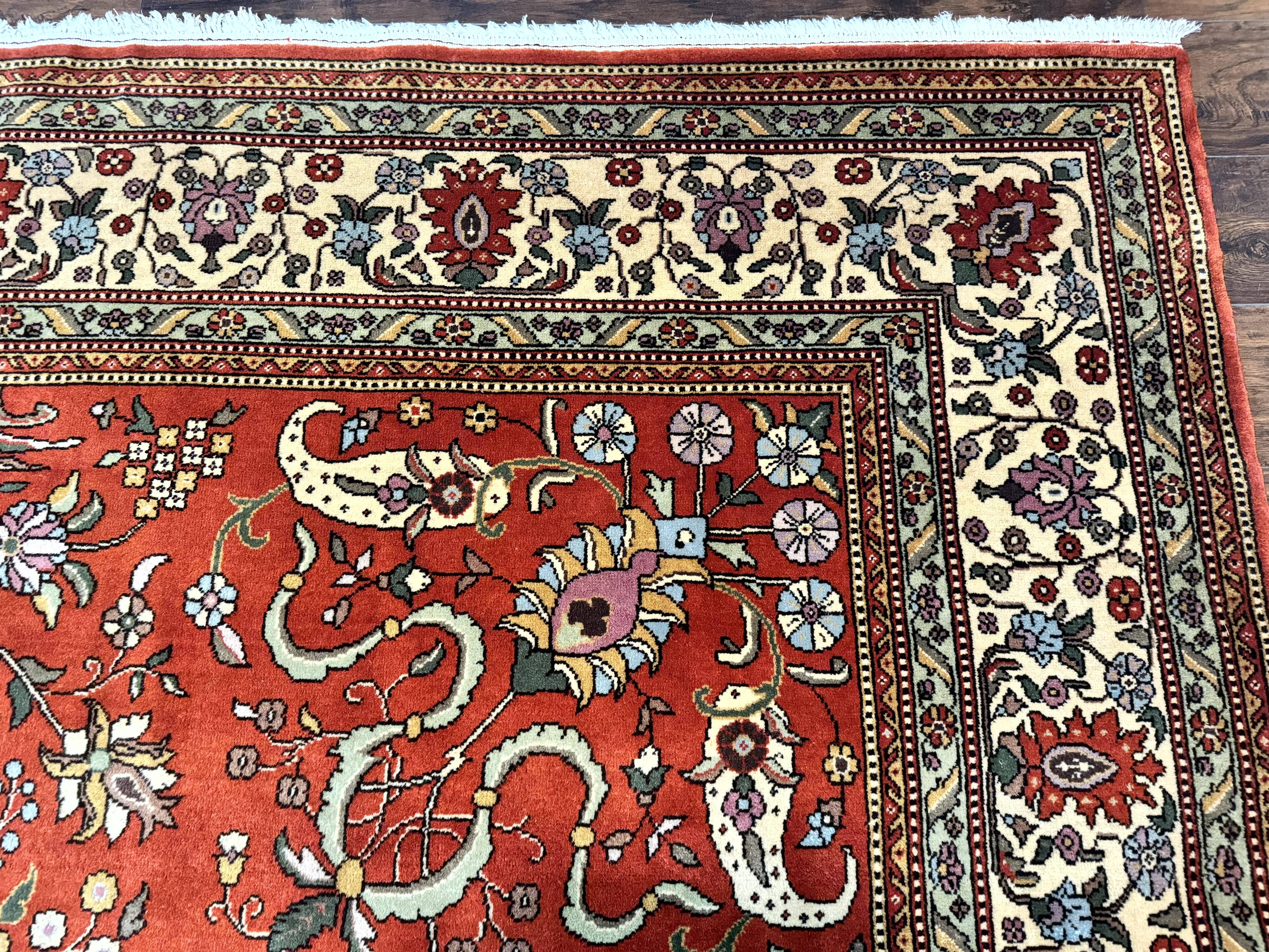 Romanian Rug 10x13, Vintage Handmade Wool Carpet, Floral Pattern, Birds, Red and Cream, Signed By Masterweaver, Persian Rug - Jewel Rugs