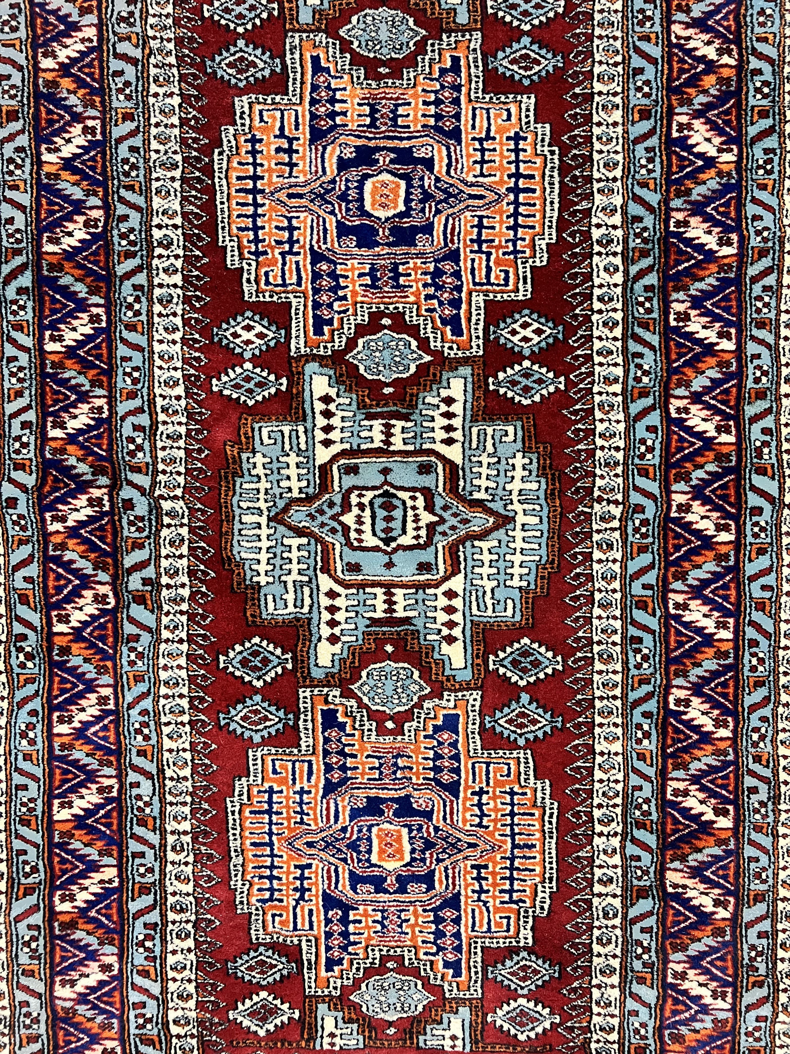 Pakistani Rug 3x5 ft, Caucasian Kazak Design, Geometric Rug, Small Vintage Oriental Carpet, Dark Red Vintage Handmade Wool Rug 3 x 5 - Jewel Rugs