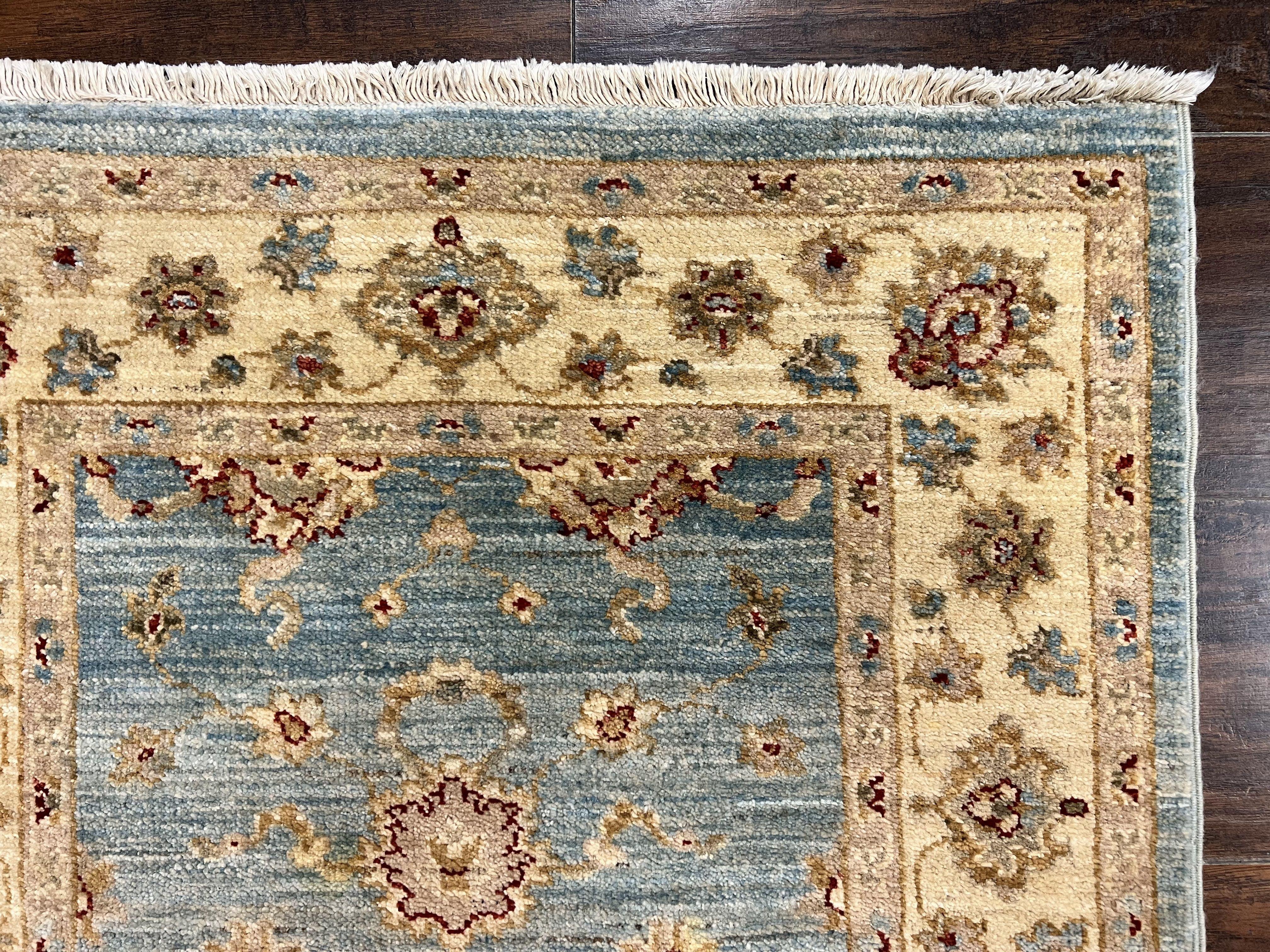 Peshawar Runner Rug 2.8 x 15.8, Light Blue and Cream, Long Hand Knotted Handmade Hallway Runner, Oriental Carpet, Pastel Colors, Wool Rug - Jewel Rugs