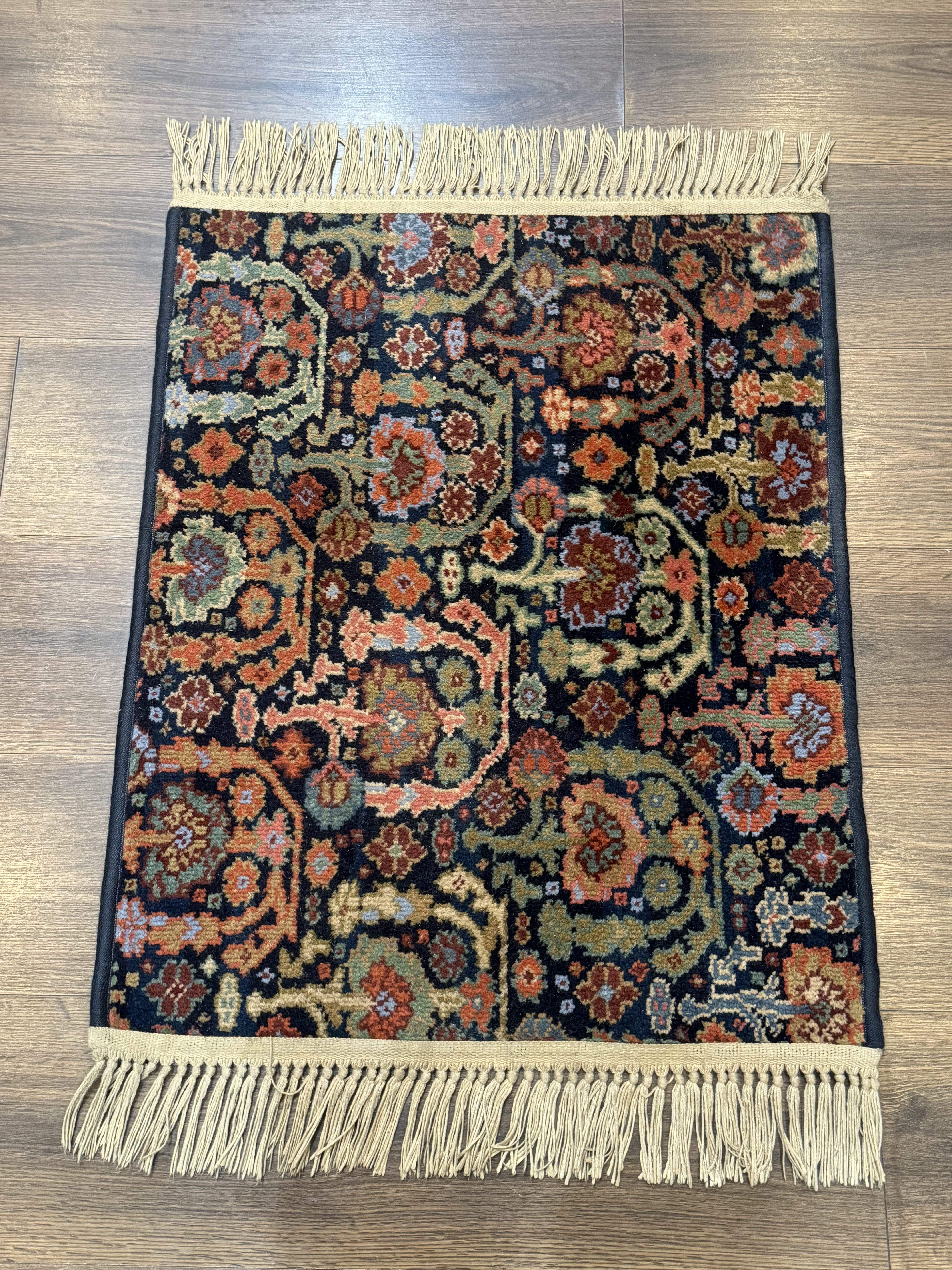 Small Wool Karastan Rug 2 x 2.5, Navy Blue, Vintage - Jewel Rugs