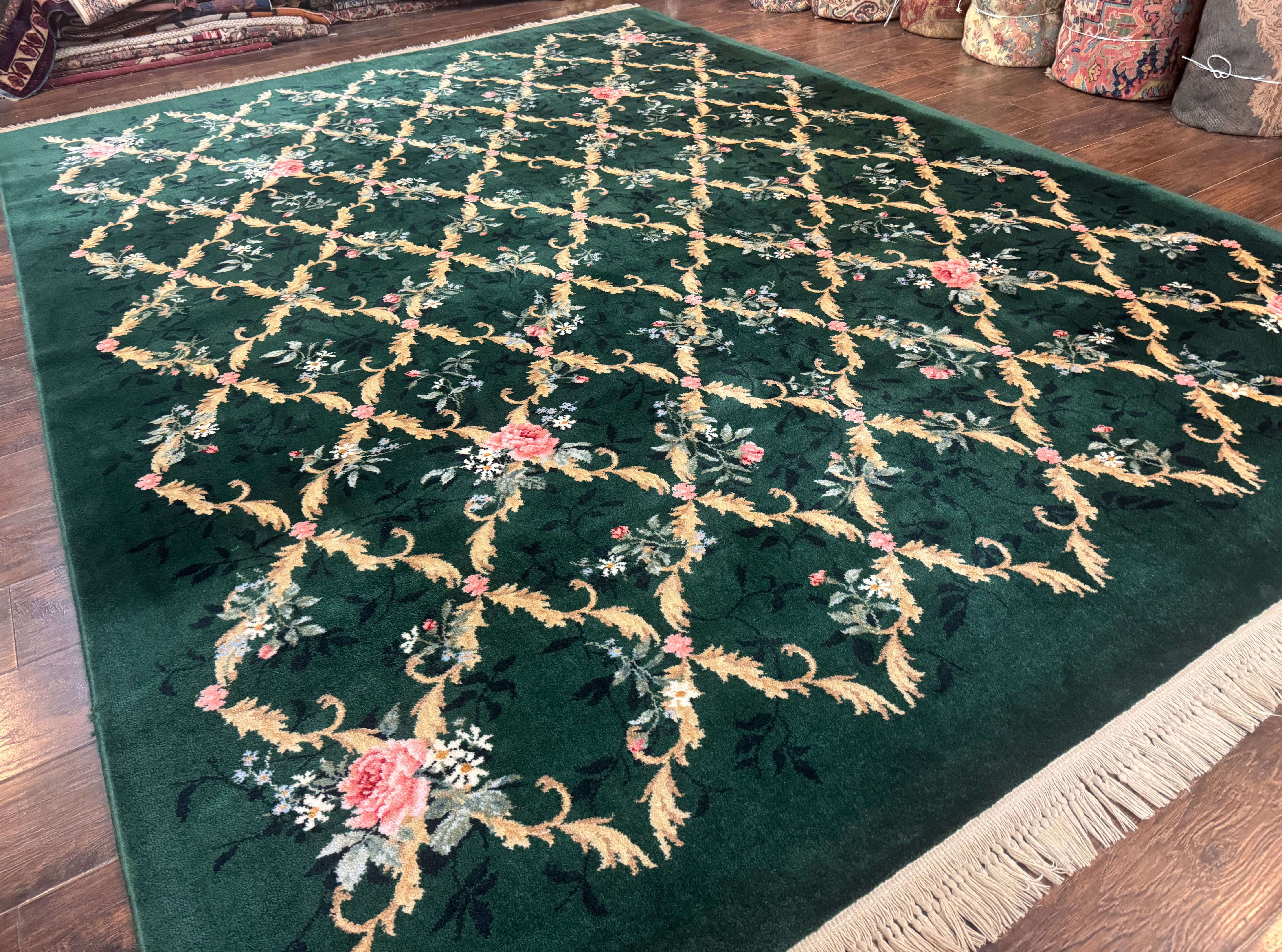 Karastan Garden of Eden Rug 8.8 x 11.8, Green Savonnerie 509/1733, Wool - Jewel Rugs