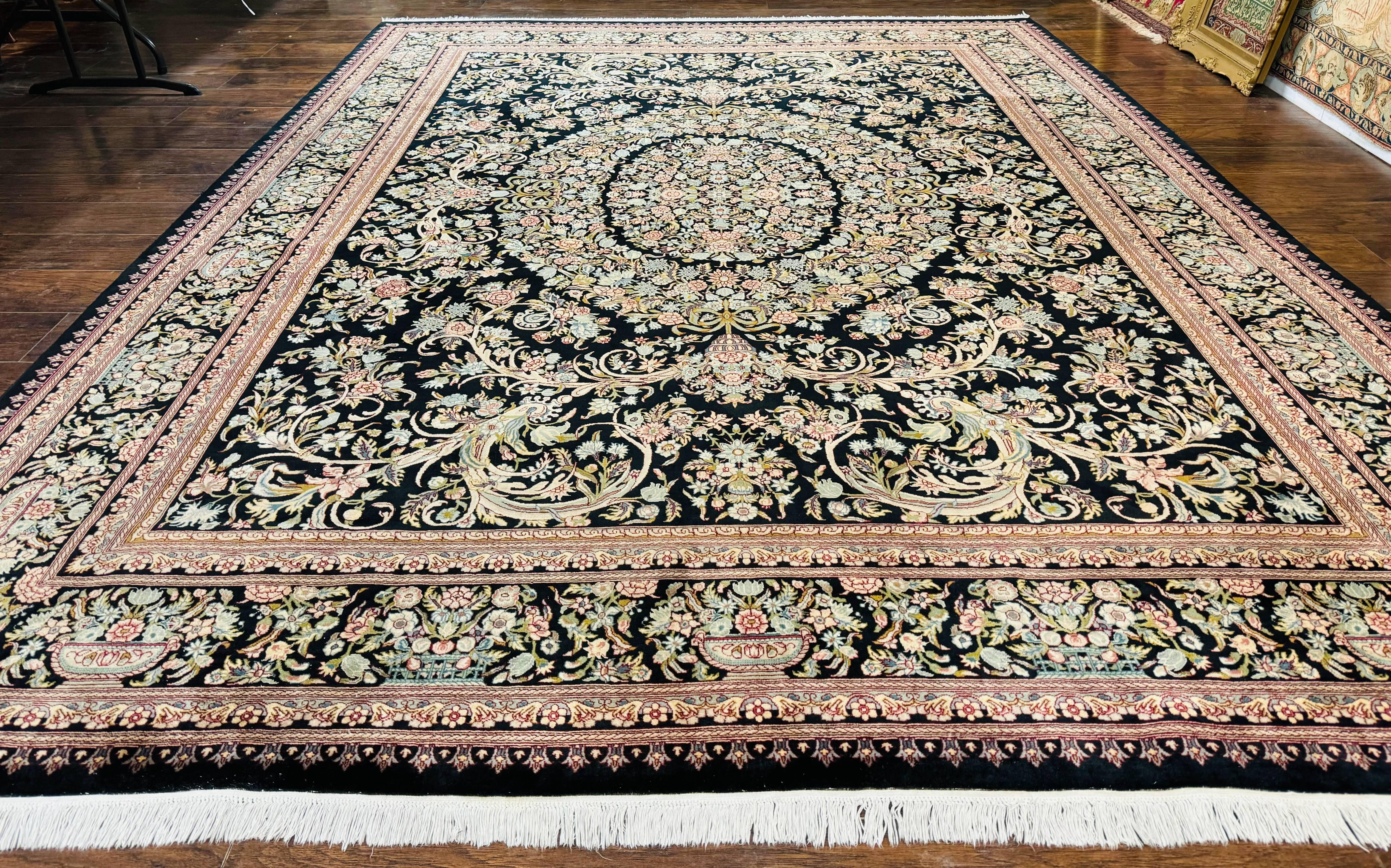 Pak Persian Rug 9x12, Highly Detailed Fine 260 KPSI, Floral, Handmade Traditional Carpet, Black - Jewel Rugs