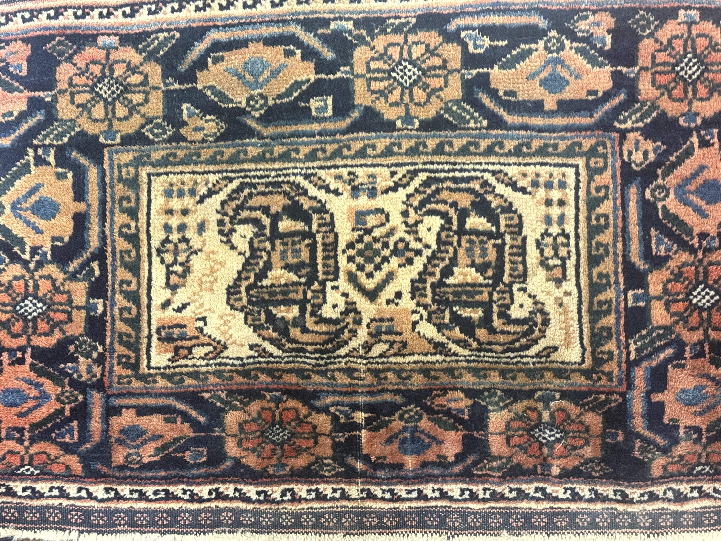 Small Persian Afshar Rug 2x3 – Oat and Navy, Hand-Knotted Wool Antique Accent Rug - Jewel Rugs