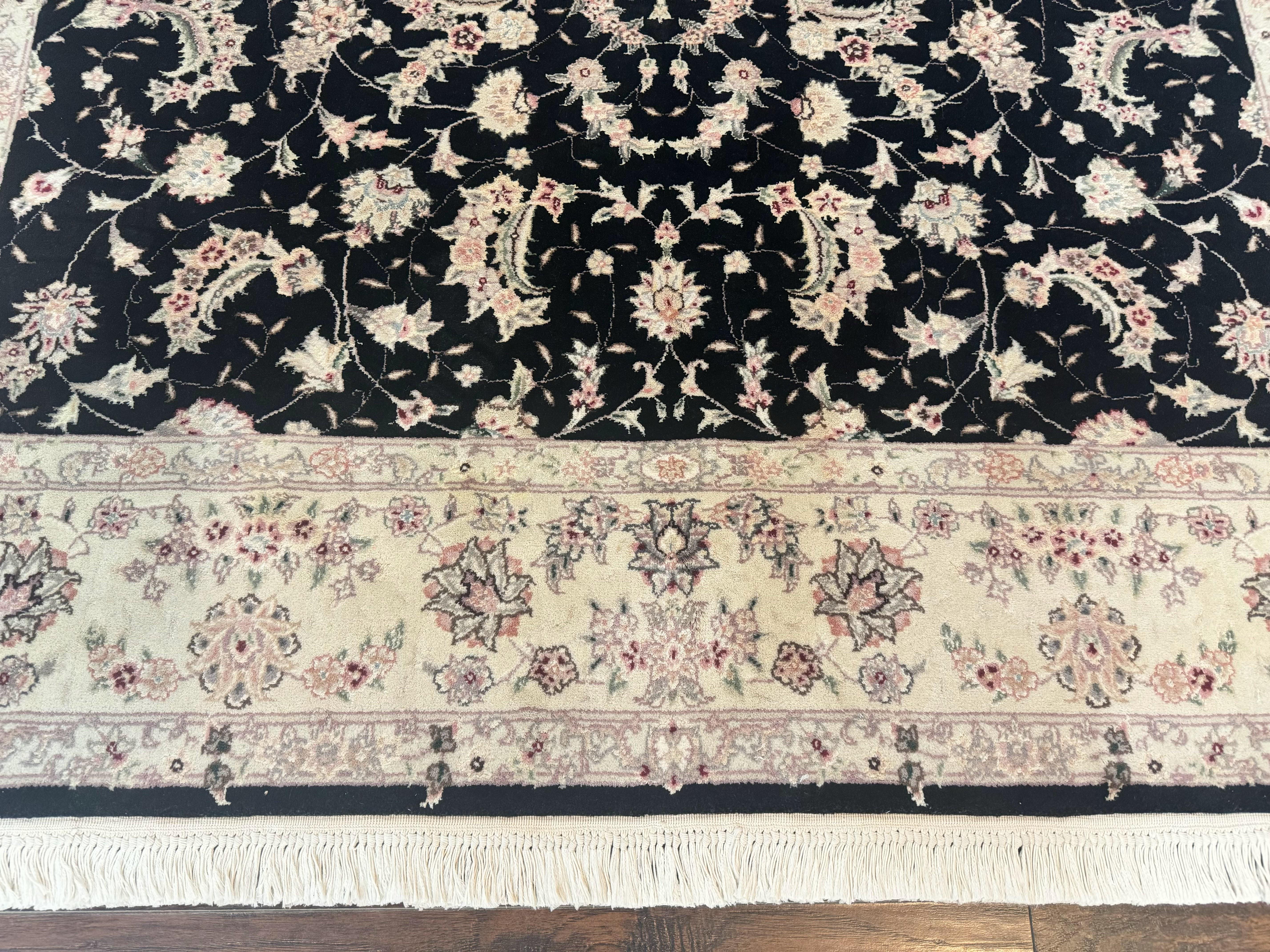 Sino Persian Rug 6x9, Black and Ivory, Wool and Silk Highlights, Handmade - Jewel Rugs