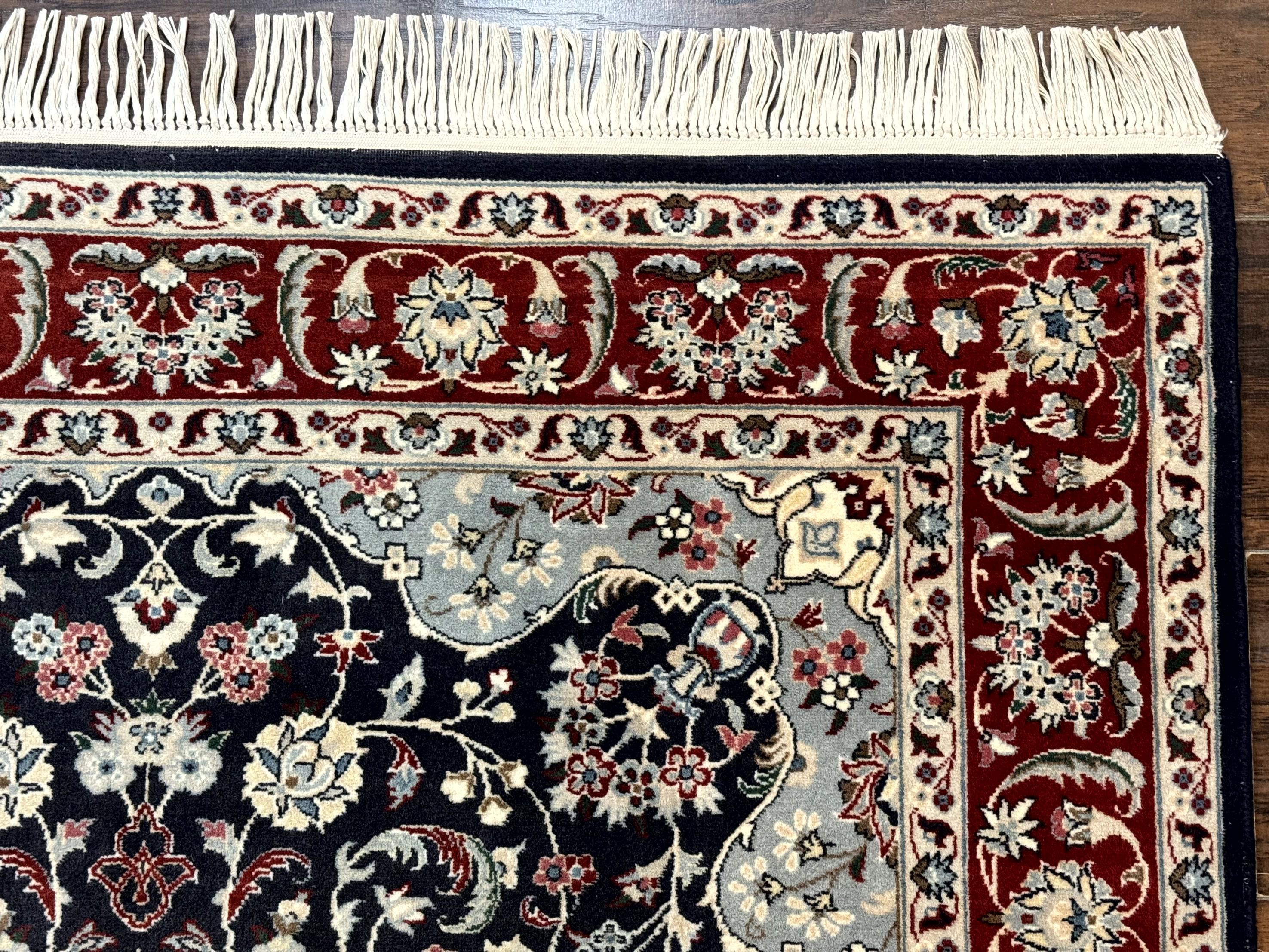 Dark Blue Persian Rug 4x6, Fine 260 KPSI, Traditional Oriental Carpet, Dark Blue and Dark Red, Pak Persian Rug, Floral Medallion, Handmade - Jewel Rugs