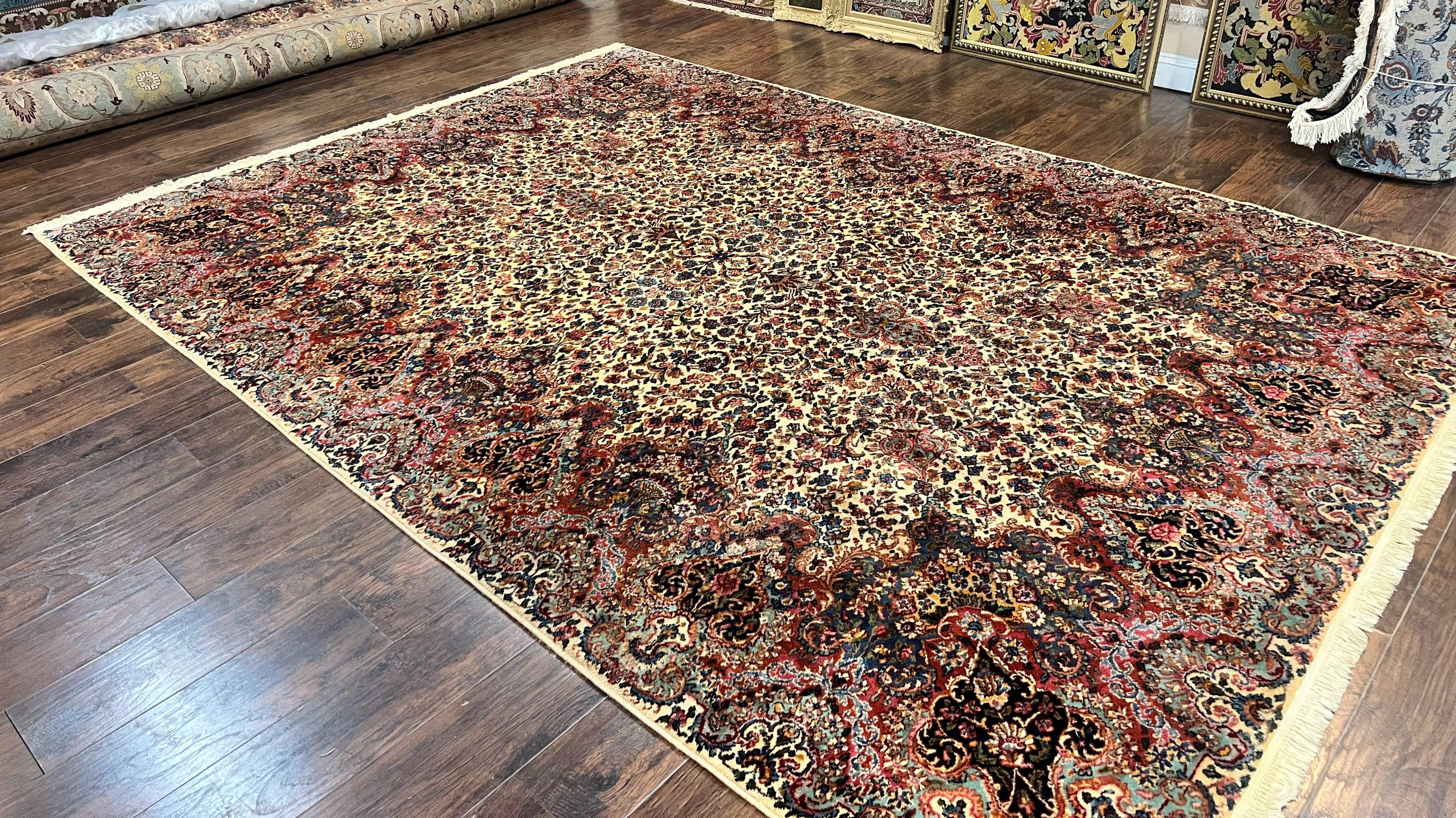 Karastan Ivory Kirman Rug 8.8 x 12, Karastan Floral Kirman #759, Wool Karastan Carpet, Vintage Karastan Rug, Original Karastan Rug Rare - Jewel Rugs