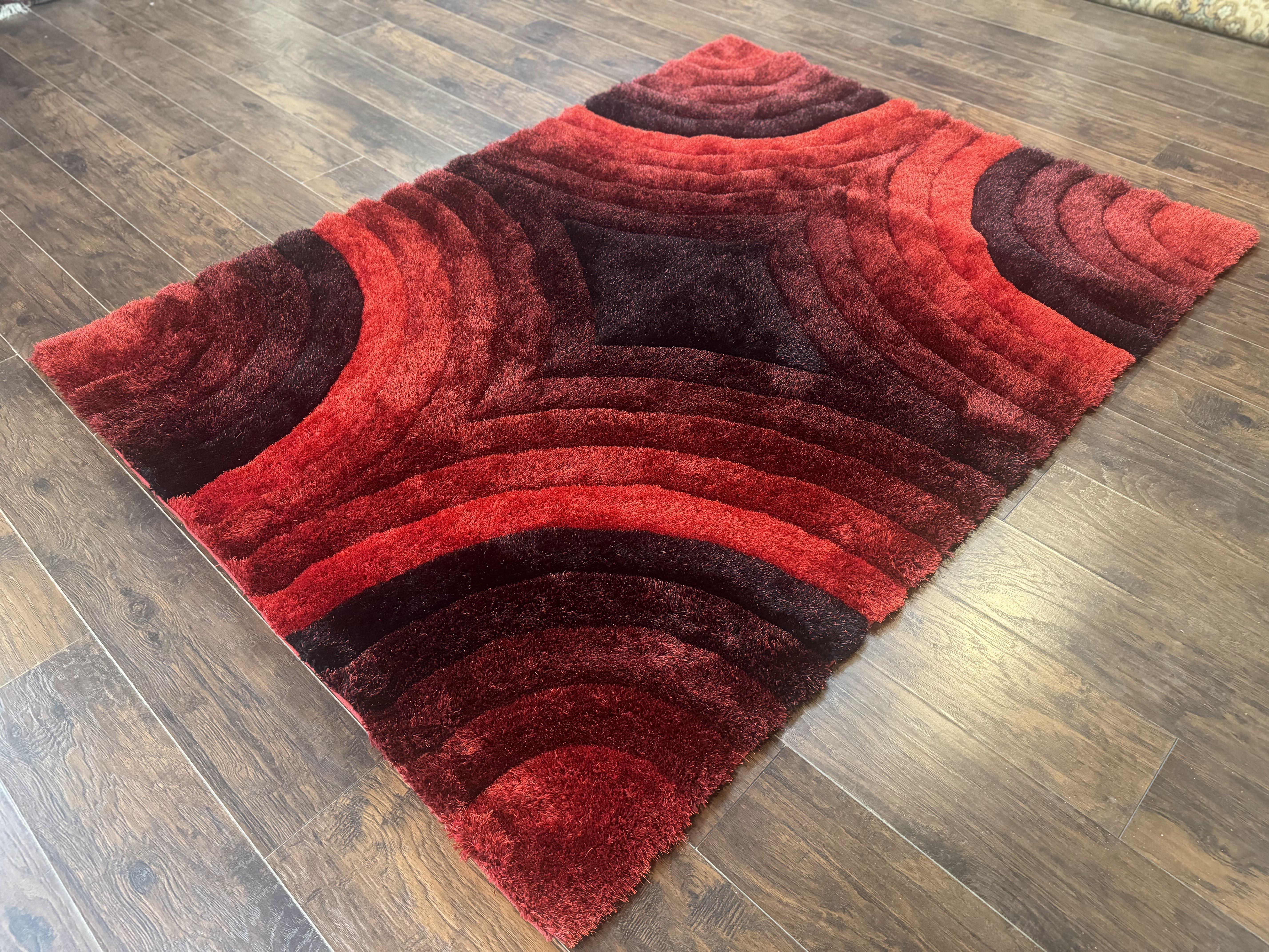 Red and Black Shag Rug 5x7, Pair B - Jewel Rugs