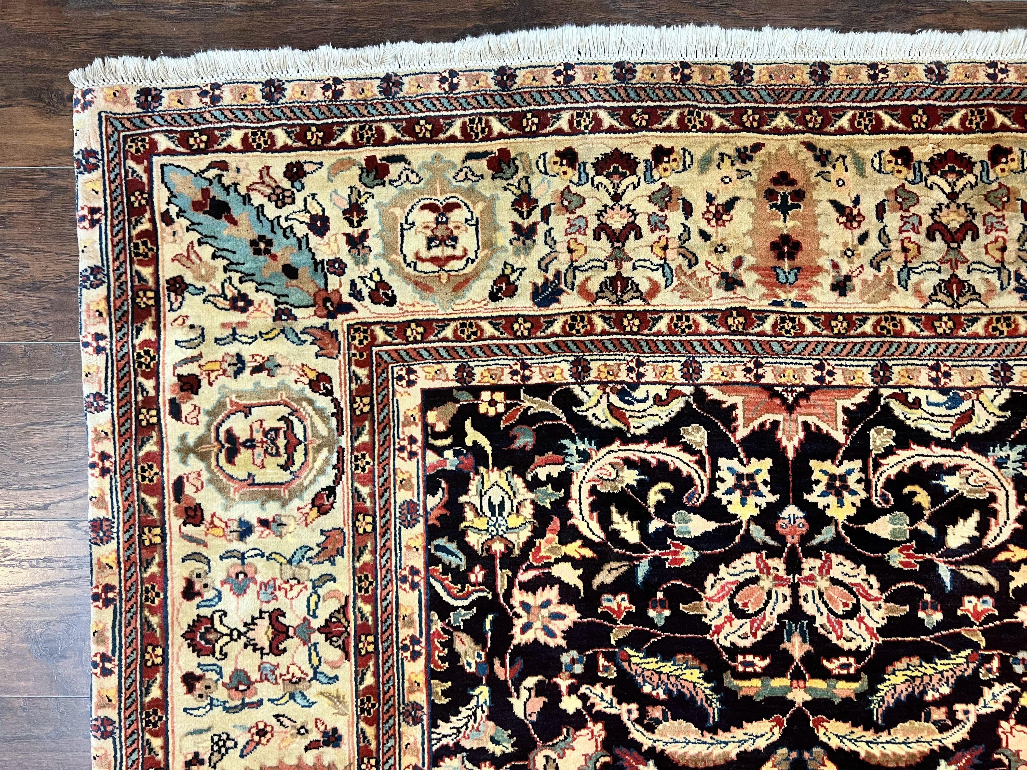 Indo Persian Rug 5x15, Wide Runner Rug 5 x 15 ft, Wool Hand Knotted Vintage Carpet, Black & Cream, Floral Allover Long Oriental Rug - Jewel Rugs