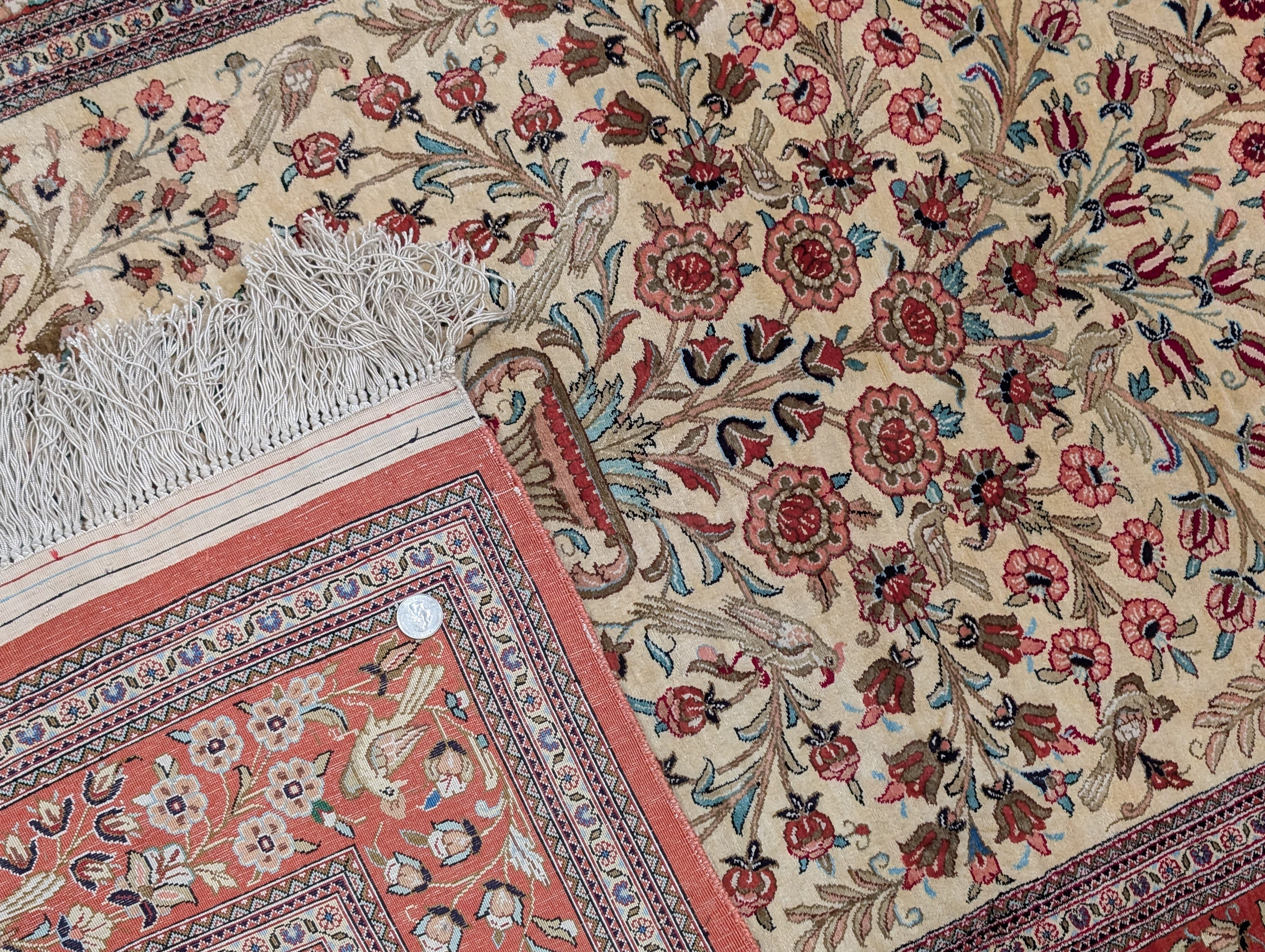 Silk Qum Persian Rug 3x5 – Tree of Life Design with Birds & Vase, 630 KPSI - Jewel Rugs