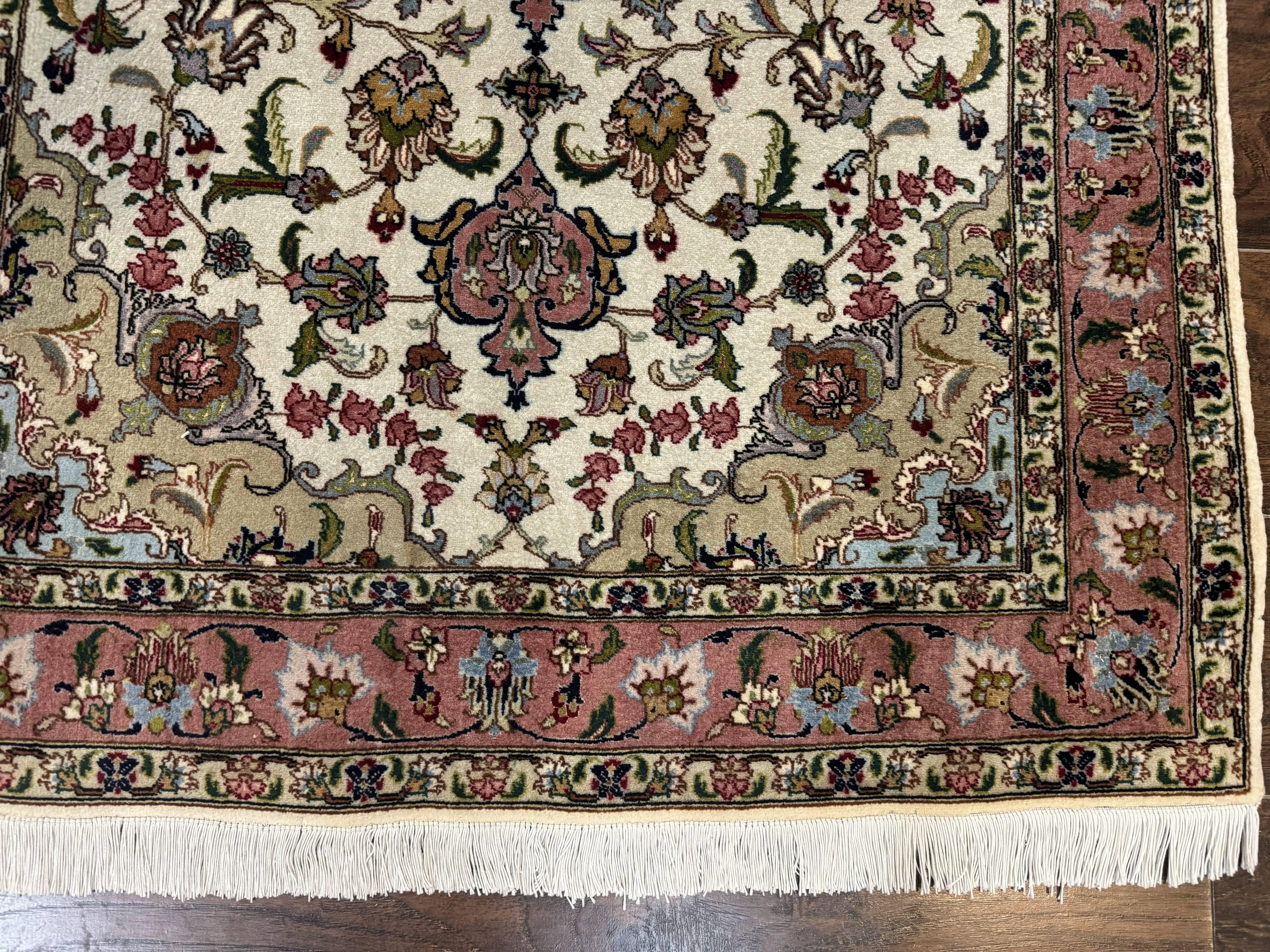 Fine Persian Tabriz Rug 3x5, Floral Medallion, 340 KPSI, Ivory Salmon - Jewel Rugs