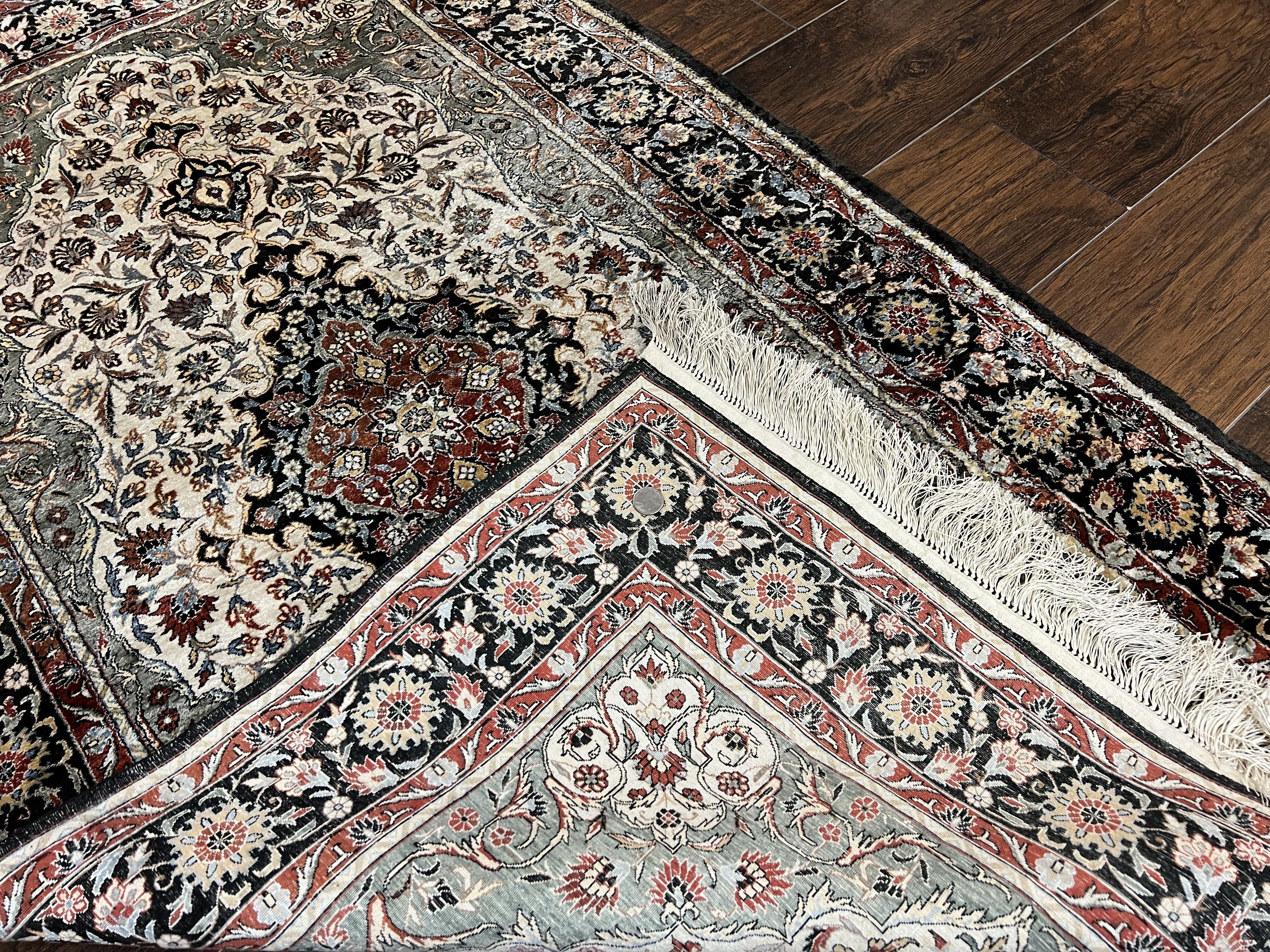 Silk Sino Persian Rug 3x5, Floral Medallion, Hand Knotted Silk Pile Silk Foundation, Traditional Silk Handmade Oriental Carpet, Cream Black - Jewel Rugs