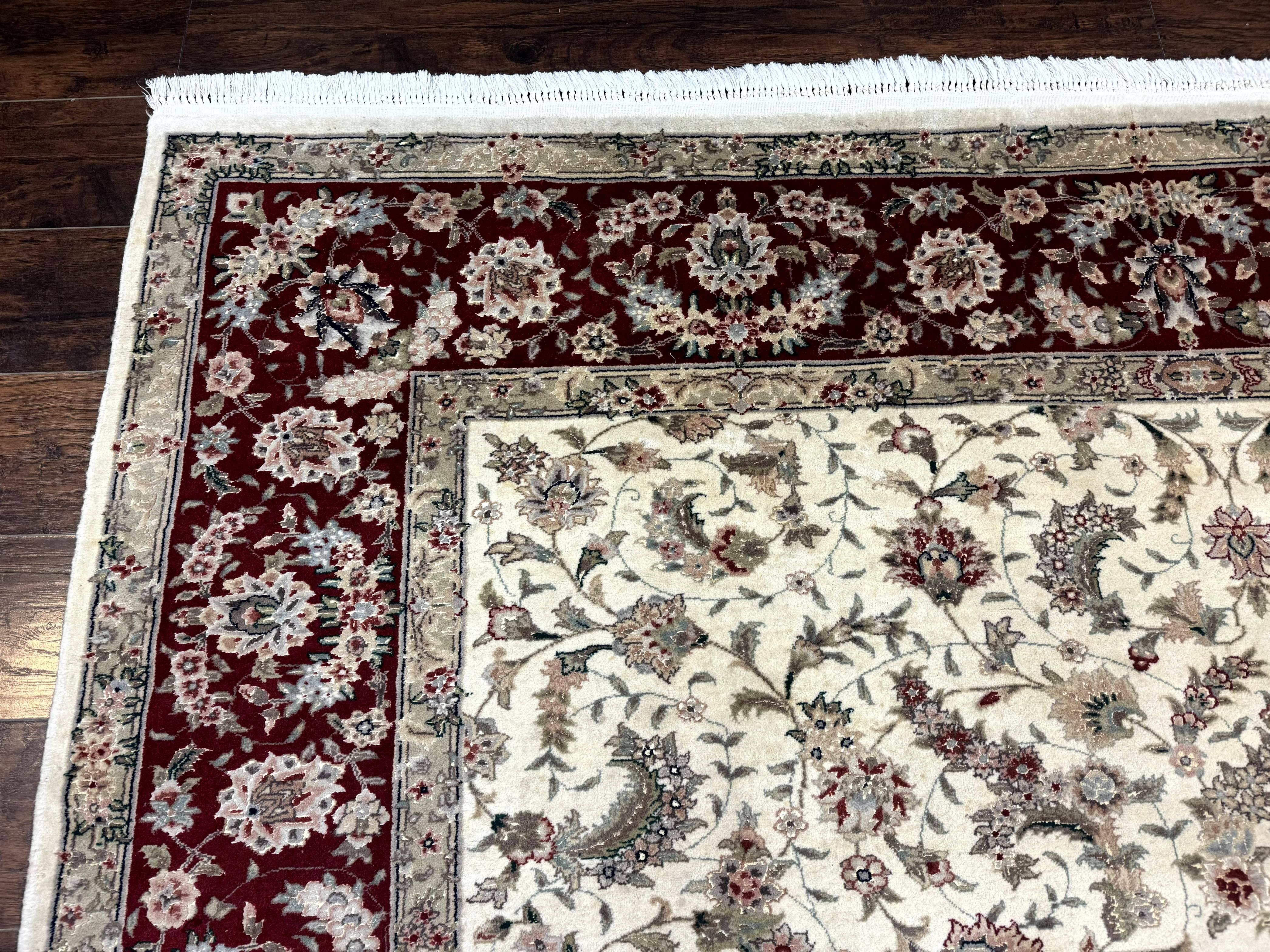 Sino Persian Rug 8x10, Beige and Burgundy, Floral Allover, Wool & Silk, Vintage - Jewel Rugs