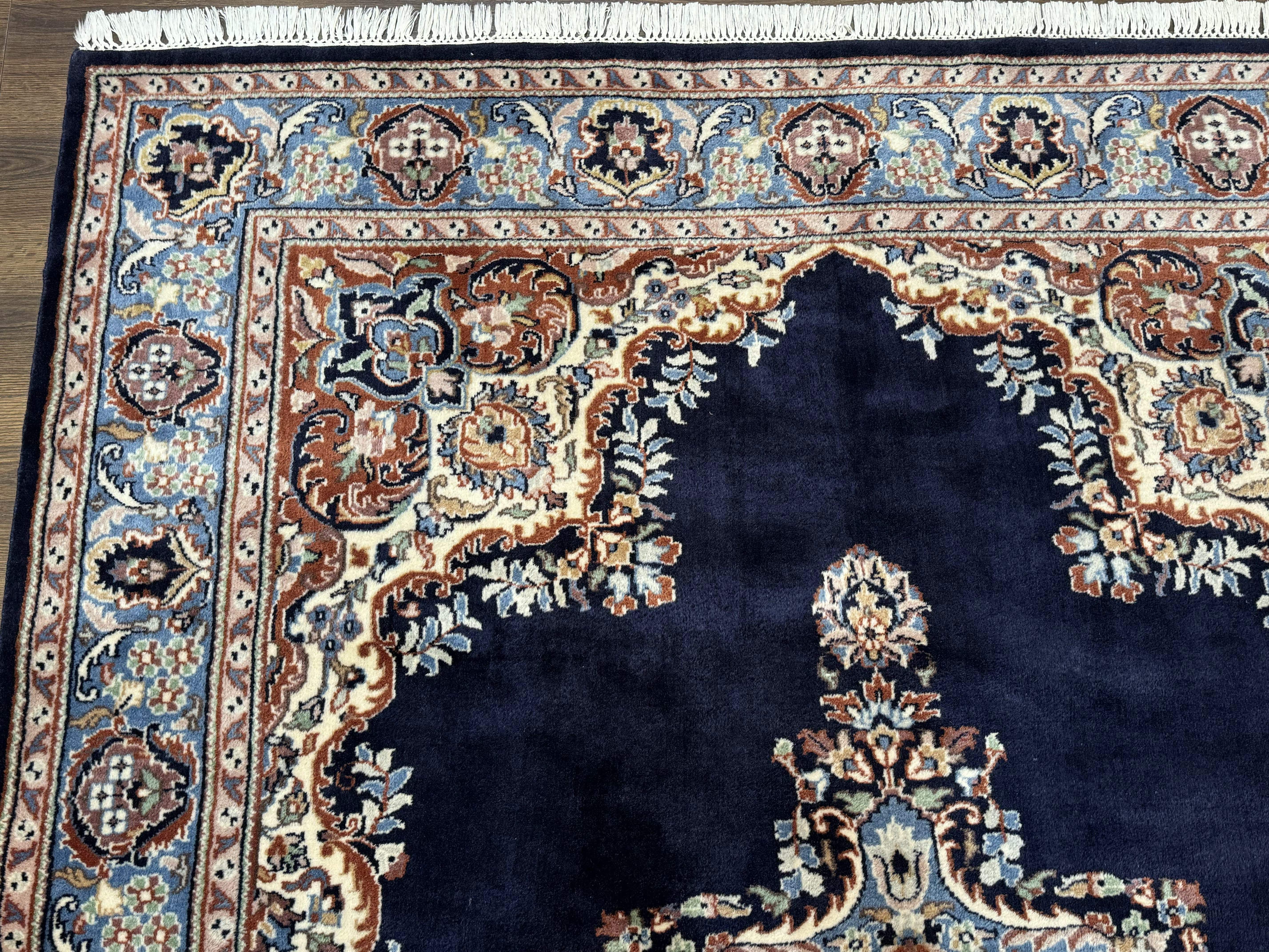 Indo Persian Kerman Rug 6x9 – Navy and Light Blue Hand-Knotted Wool Vintage Carpet - Jewel Rugs