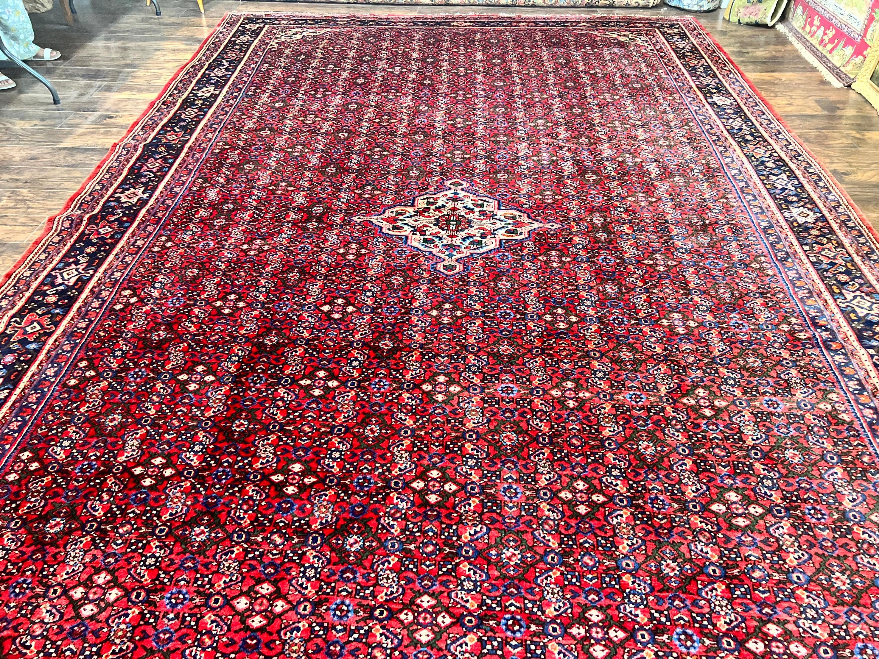 Large Persian Tribal Rug 11x17, Palace Sized Wool Handmade Vintage Carpet, Oversized Hand Knotted Rug, Red, Hamadan Dargazin Rug - Jewel Rugs