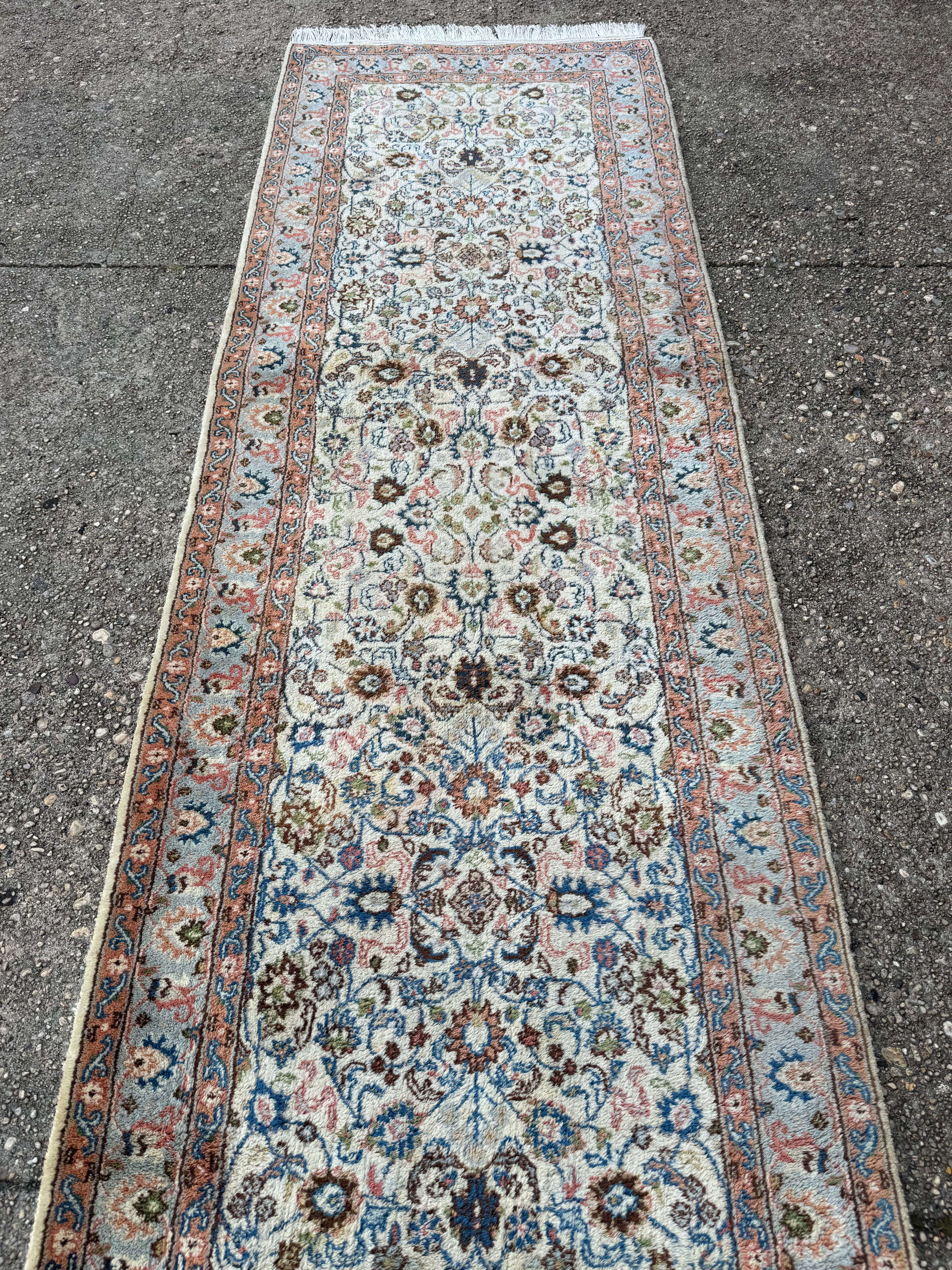 Indo Persian Long Runner Rug 3 x 25 ft, Ivory, Hand Knotted - Jewel Rugs