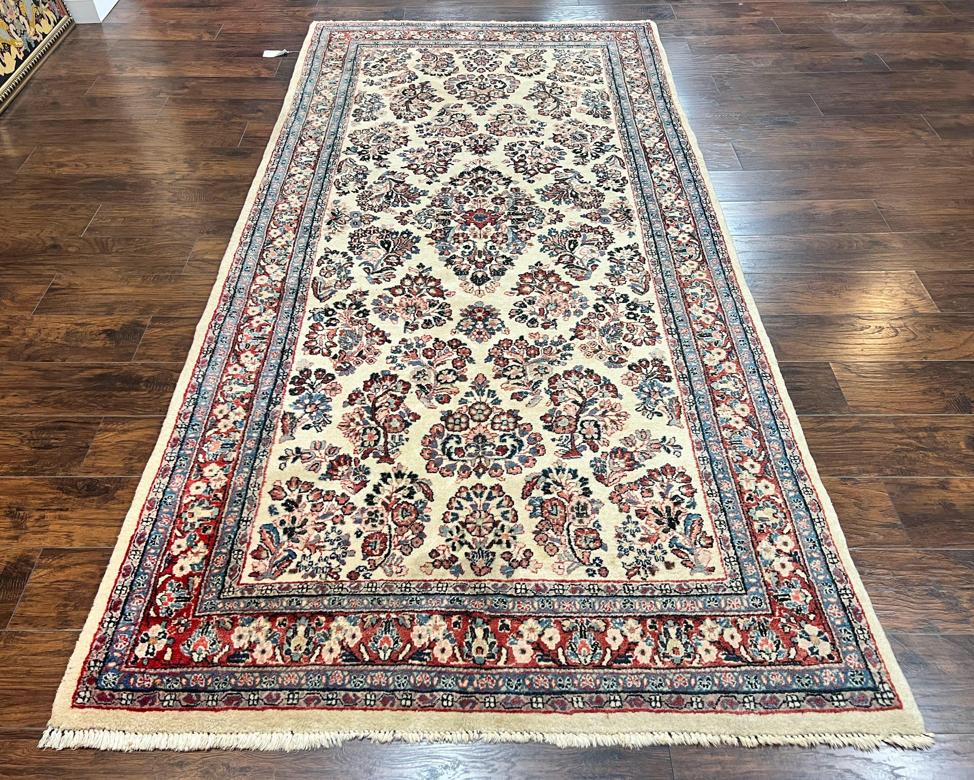 Persian Sarouk Rug 5x11, Wool Hand Knotted Antique Carpet, Ivory, Floral Allover Oriental Rug, 5 x 11 Traditional Oriental Rug - Jewel Rugs