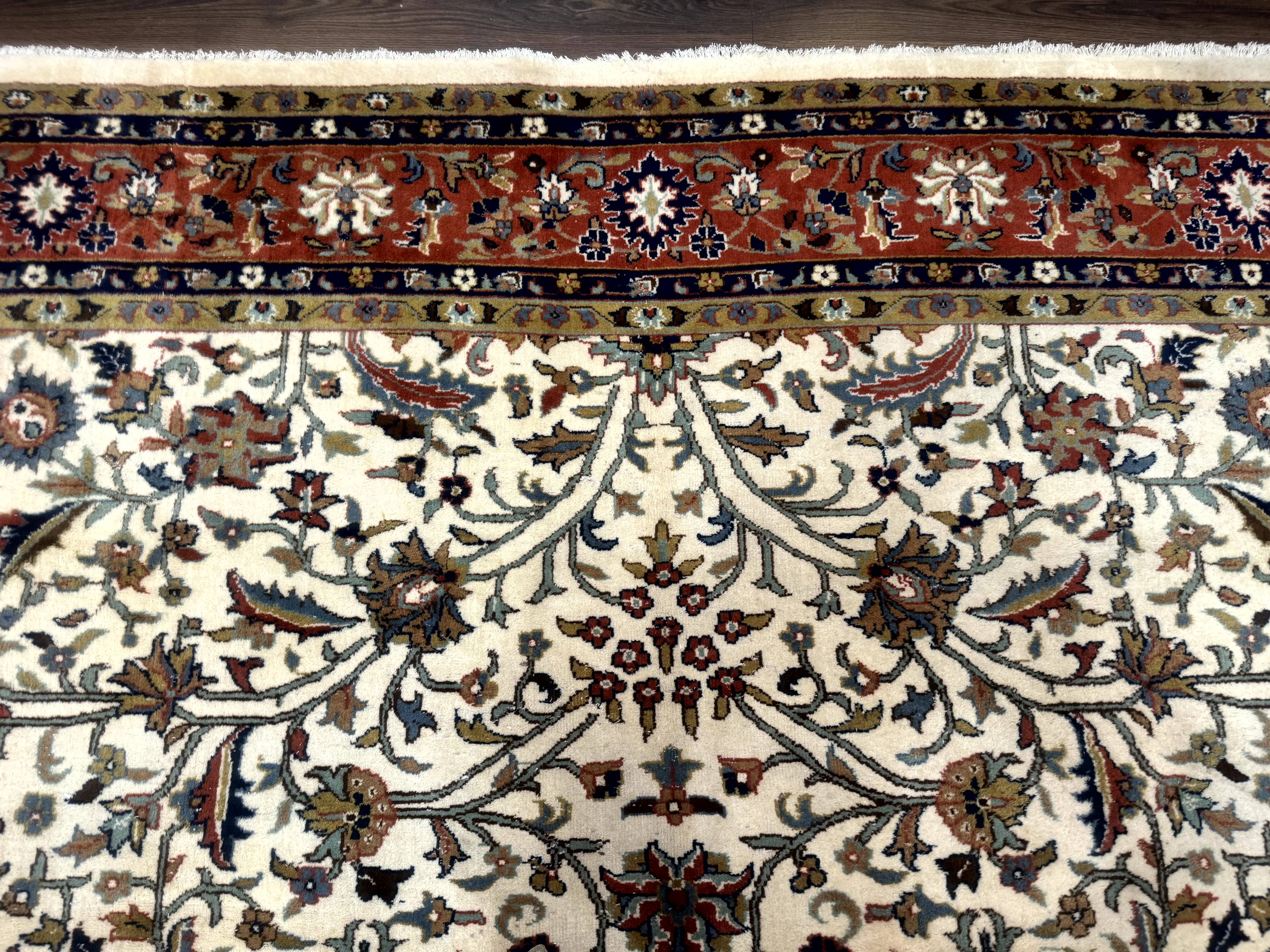 Indo Persian Rug 9x12, Ivory and Red, Traditional Wool Oriental Carpet - Jewel Rugs