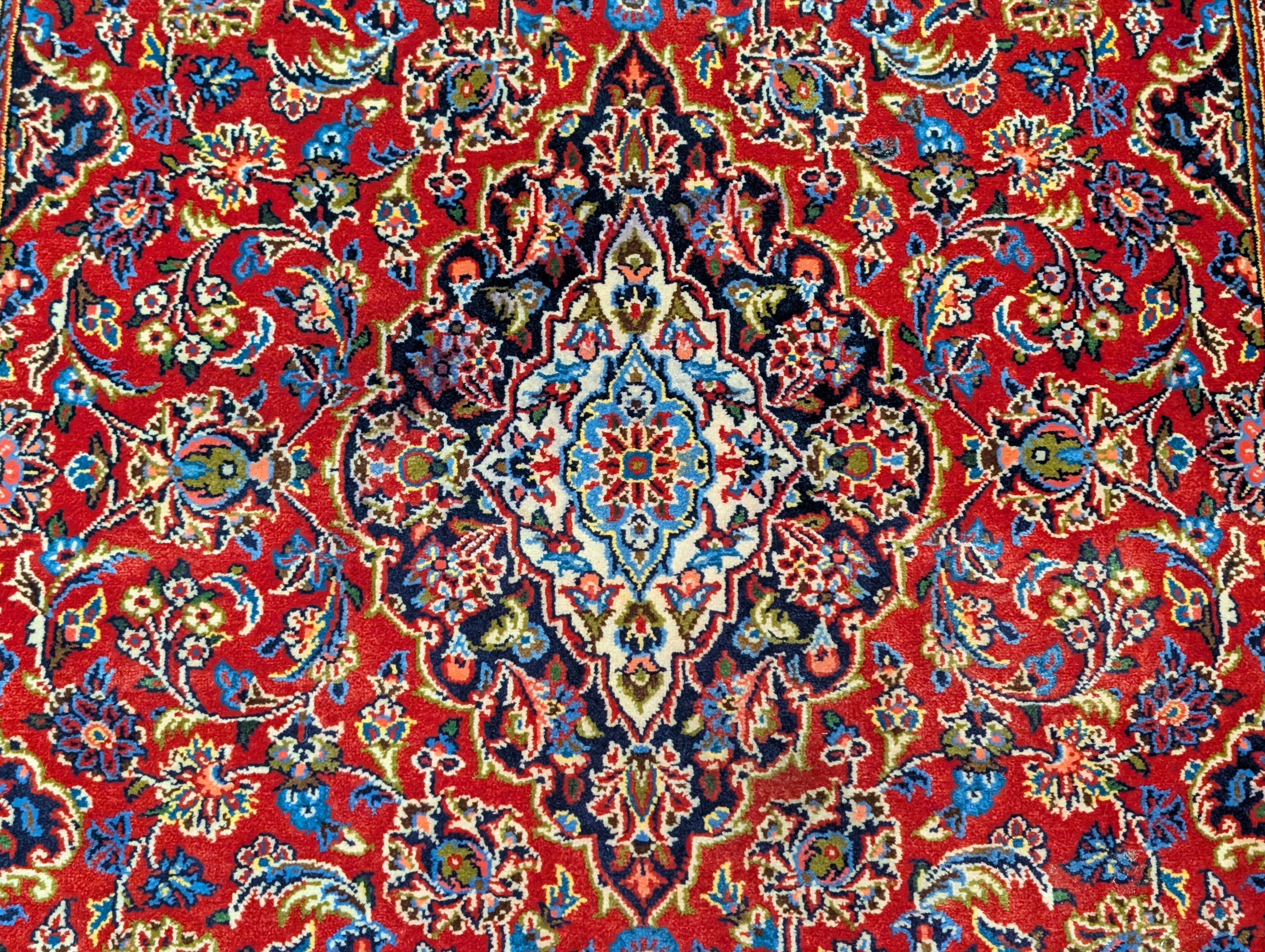 Red Persian Rug 3x5, Kashan Rug, Fine 210 KPSI, Traditional Hand Knotted Persian Carpet - Jewel Rugs