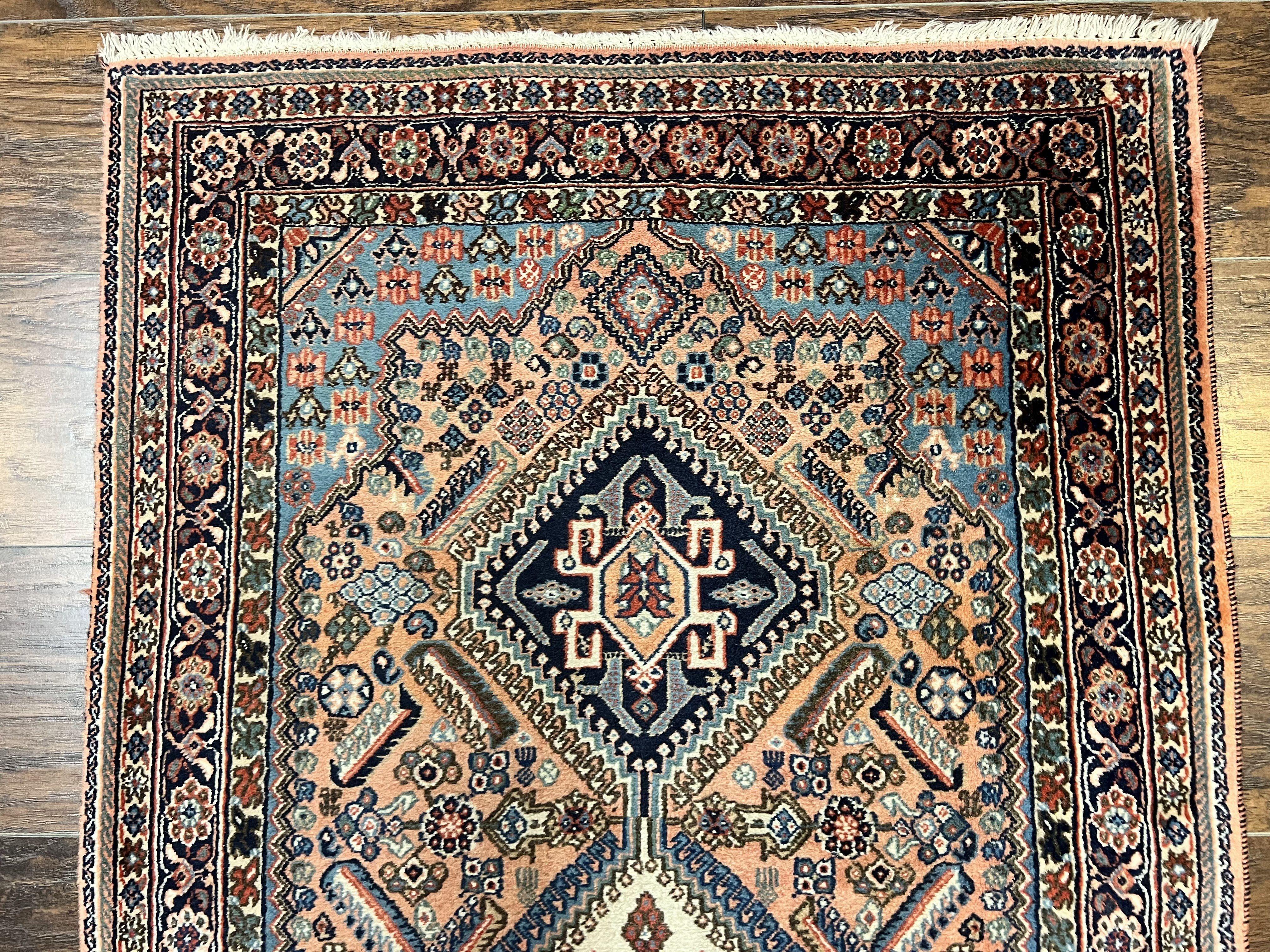 Persian Qashqai Runner Rug 2.6 x 10, Wool Hand Knotted Vintage Tribal Oriental Carpet, Salmon, Geometric Medallions Rug, Hallway Rug - Jewel Rugs