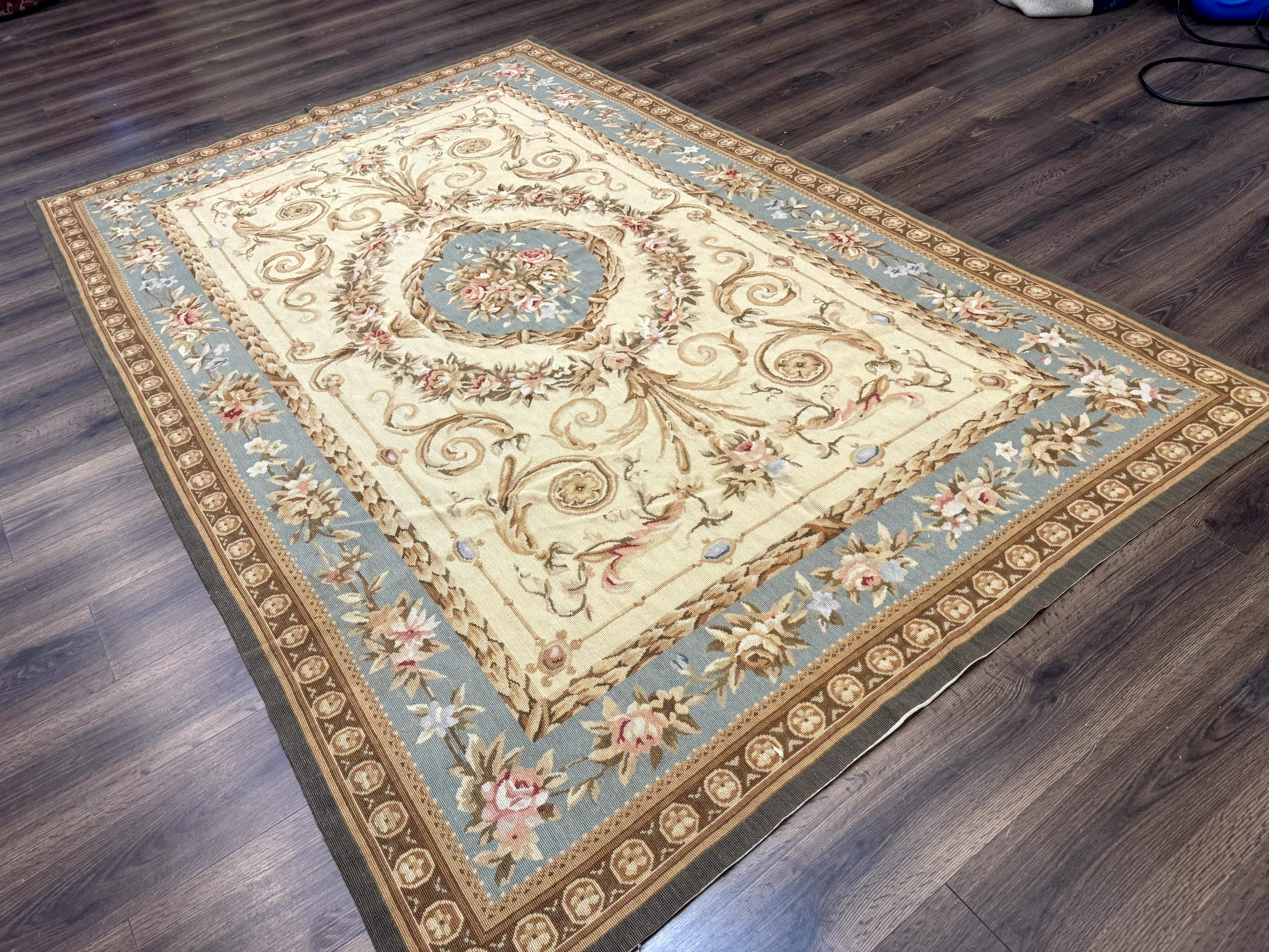 Aubusson Rug 6x9, Cream and Light Blue, European French Design, Elegant, Floral - Jewel Rugs