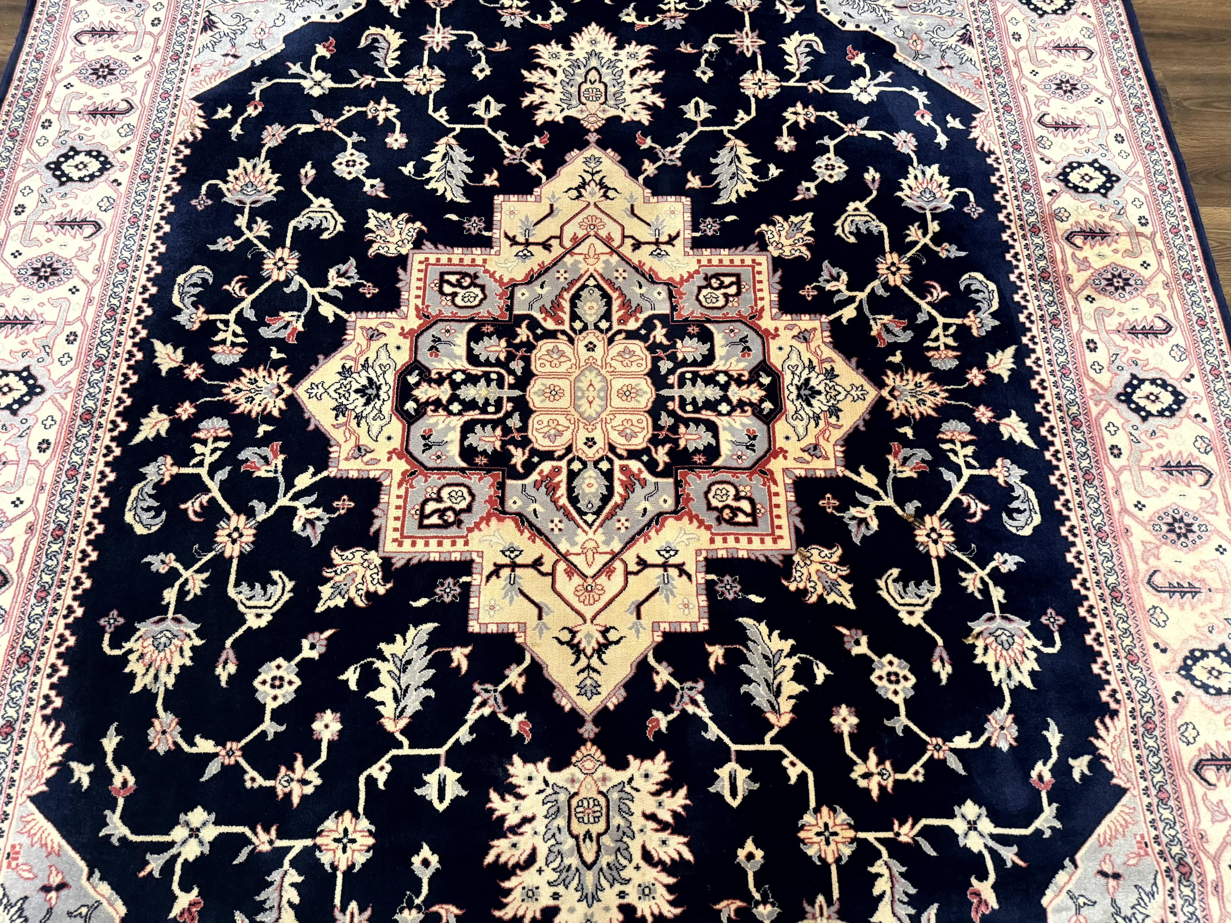 Karastan Rug 8x11 Navy Serapi, Kara Shah Rug, Navy Blue, Vintage Karastan Area Rug Wool Pile Karastan Rug - Jewel Rugs