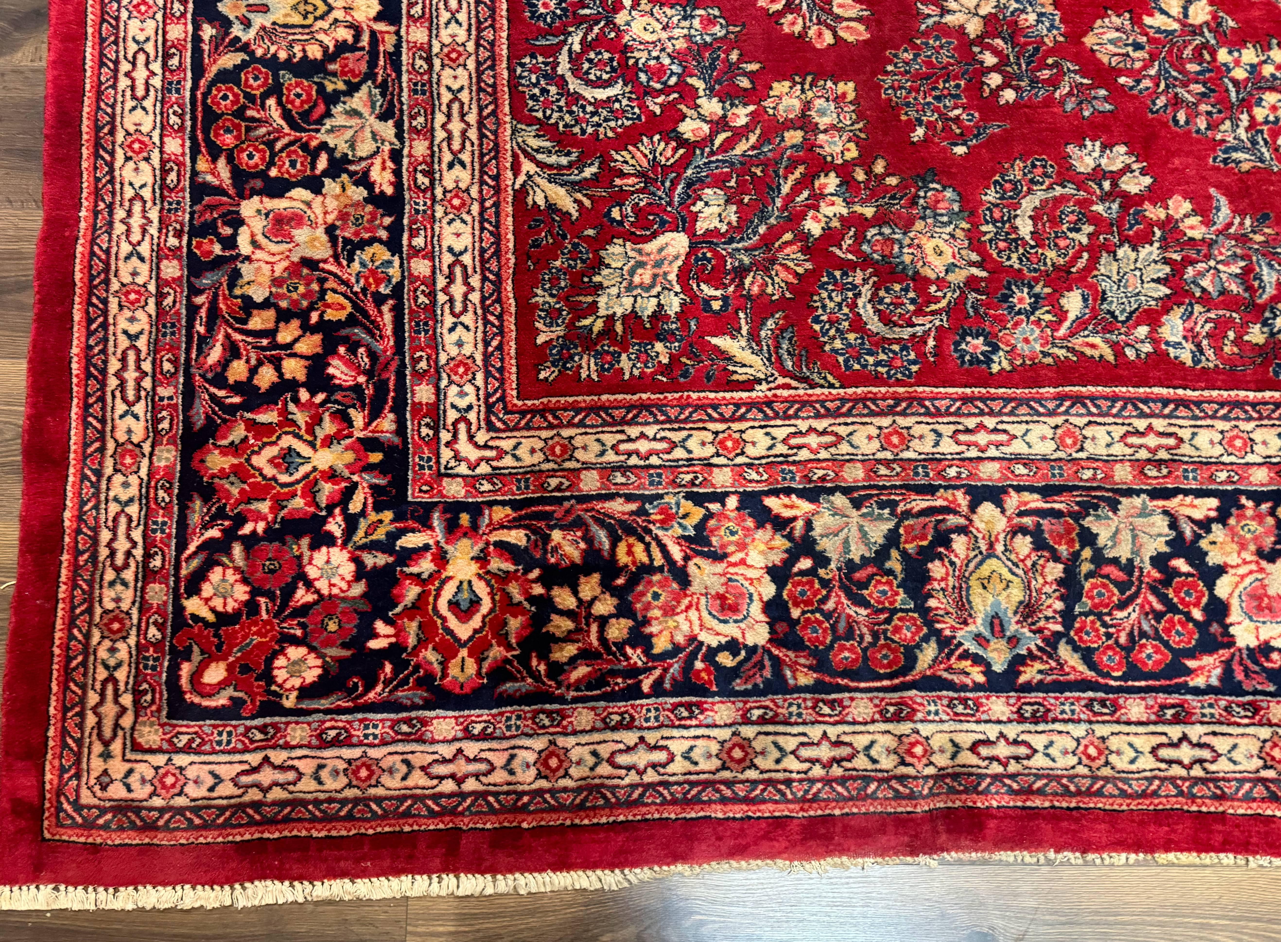 Large Persian Sarouk Rug 12x16, Palace Sized Antique Persian Carpet, Red, Allover Pattern, Handmade Wool Rug - Jewel Rugs