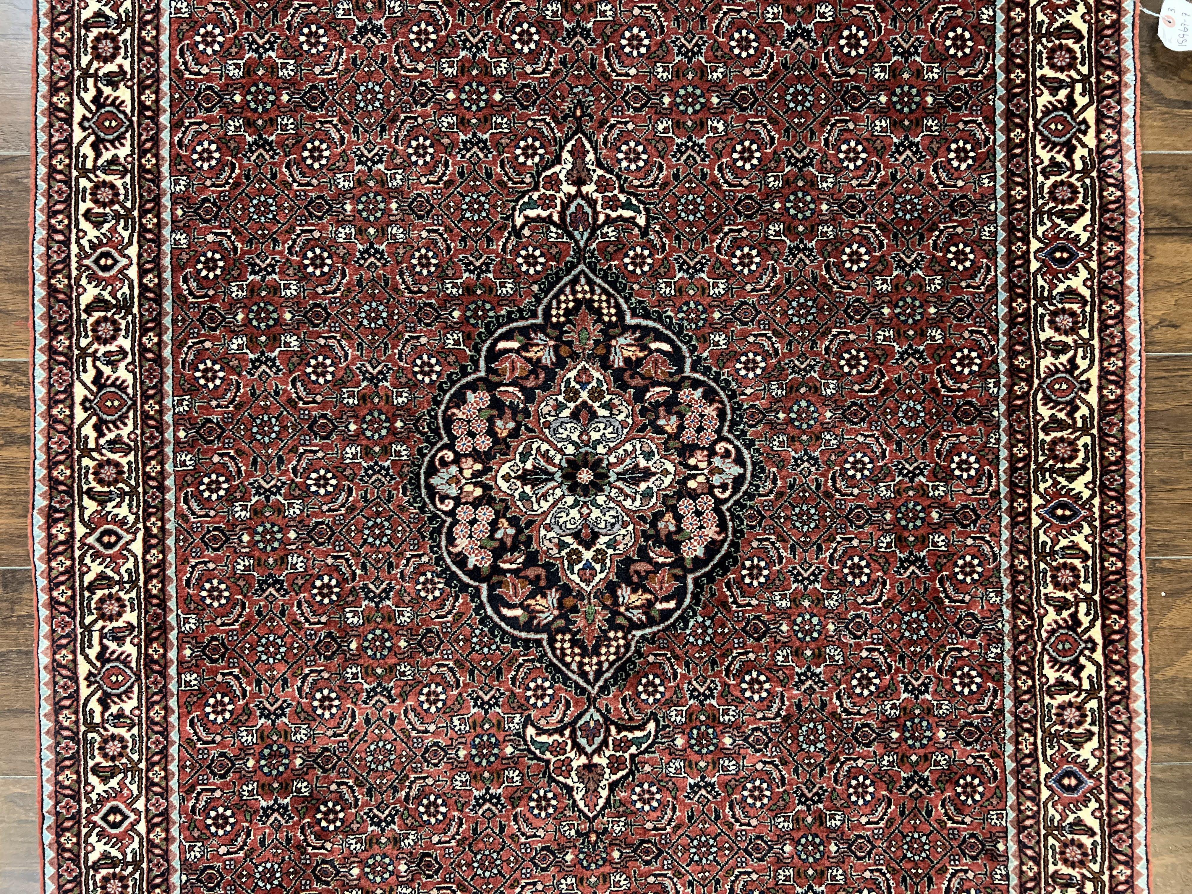 Persian Bidjar Runner Rug 3.5 x 12.7, Mahi Herati Pattern, Vintage Bijar Rug, Hand Knotted Fine Oriental Runner Rug, Wool, Dark Red, Hallway Rug - Jewel Rugs